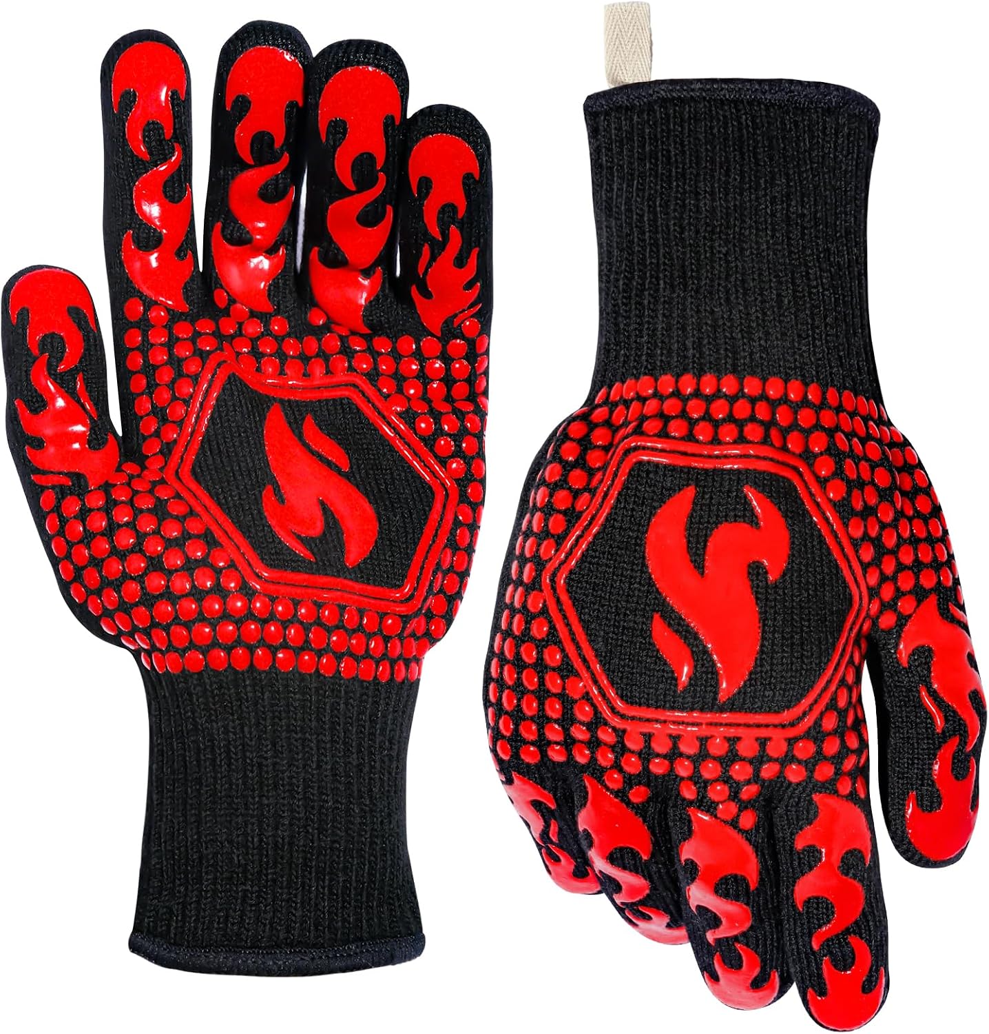 QUWIN BBQ Gloves, 1472°F Heat Resistant Grilling Gloves Silicone Non-Slip Oven Mitts, Kitchen Gloves for BBQ, Grilling, Cooking, Baking(One Size Fits Most, Black)- 1 Pair