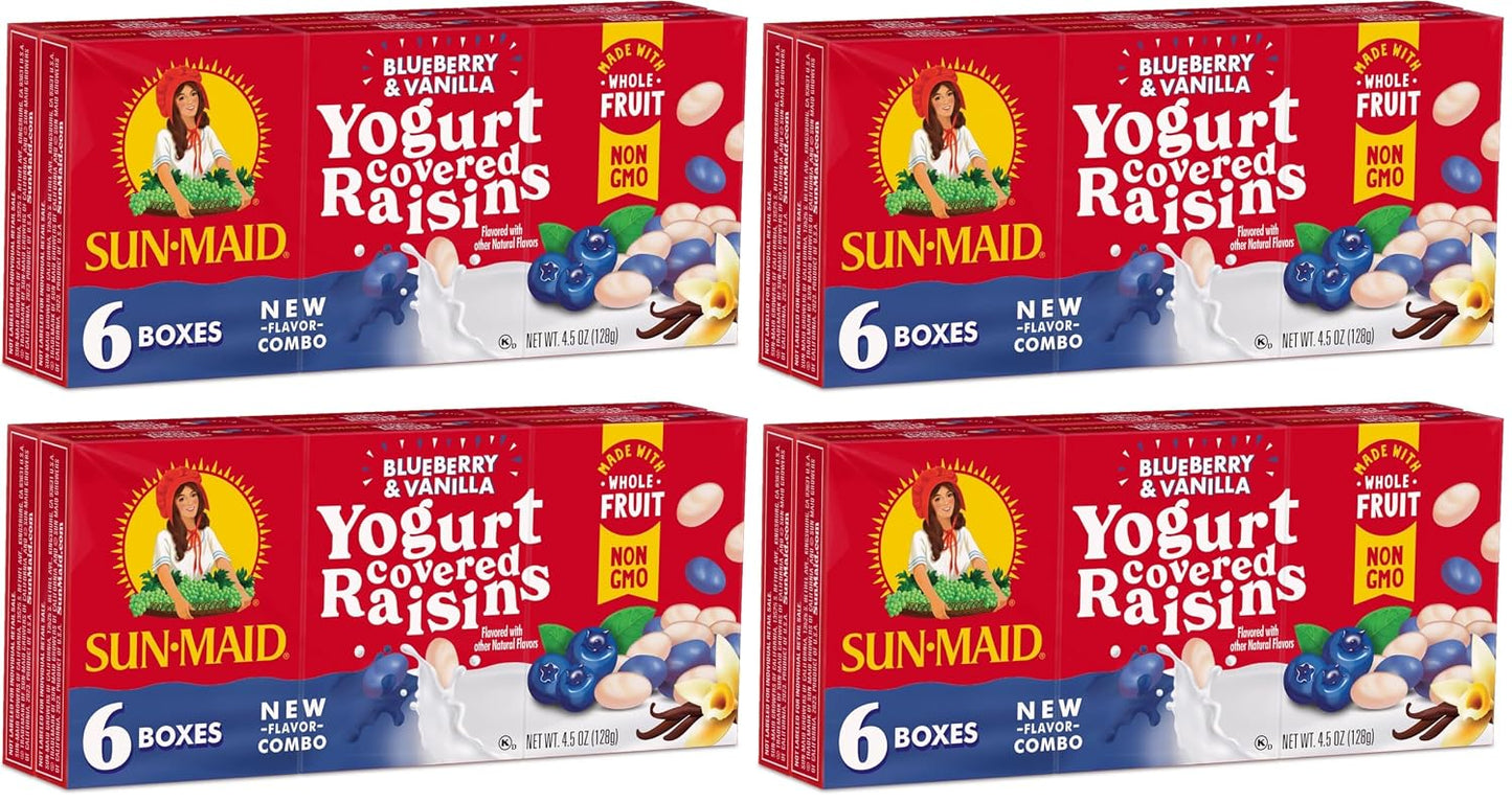 Sun-Maid vanilla yogurt coated raisins (6 pack) 1 oz snack-size boxes for lunch and back to school