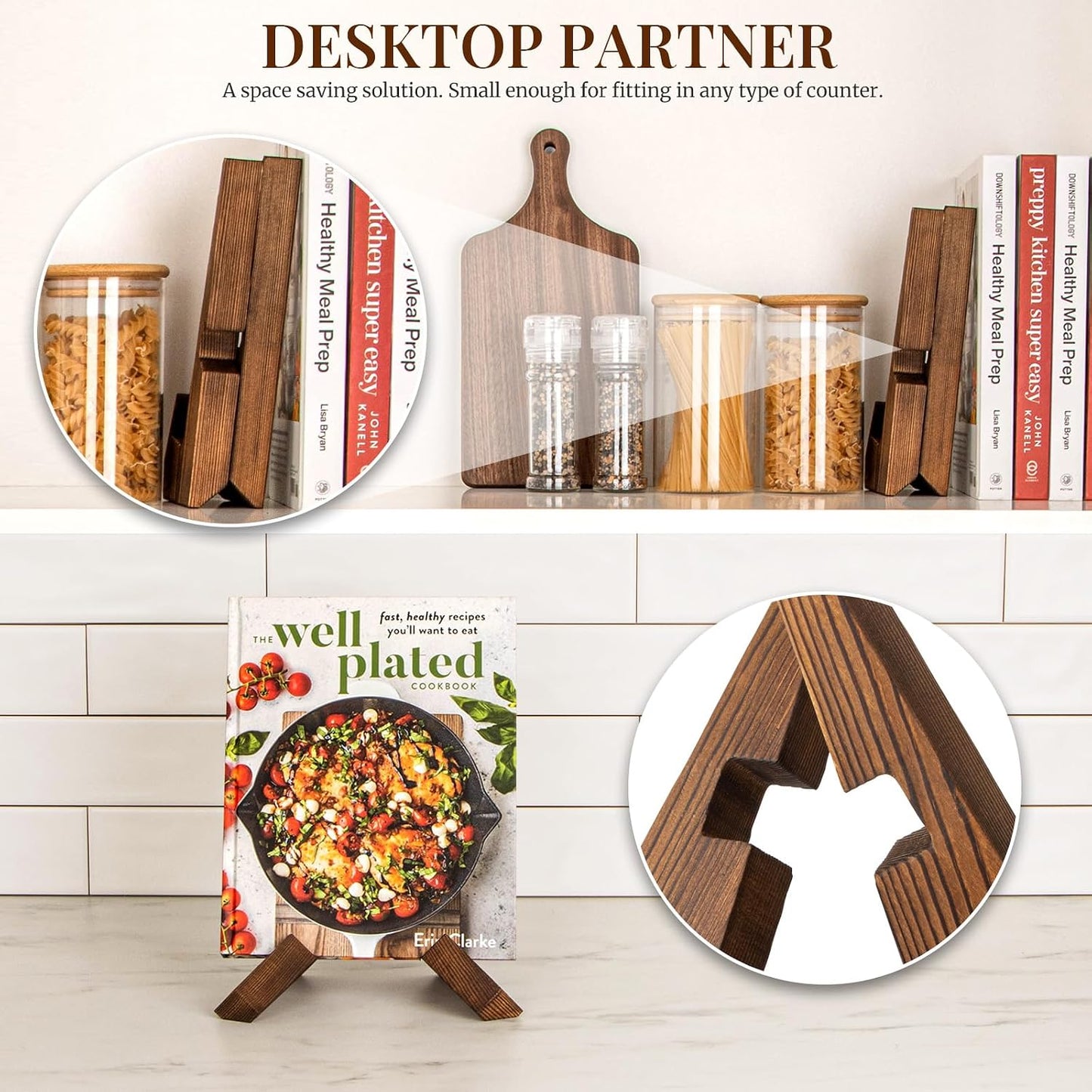 PUERSI Cookbook Stand for Kitchen, Recipe Book Holder for Kitchen Counter, Wooden Cookbook Holder, Rustic Cook Book Holder Stand - Rustic Brown - 1 Set | Wooden Cookbook Holder, Rustic Cook Book Holder Stand - Rustic Brown - 1 Set