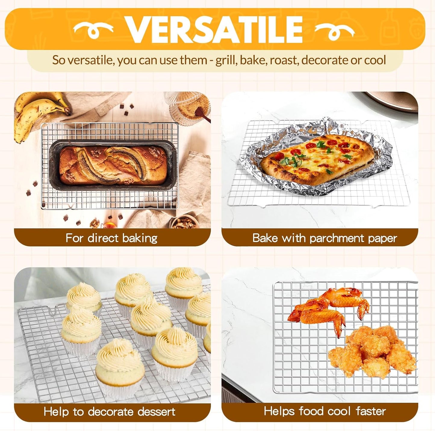 2 PCS Cooling Racks for Cooking and Baking, 15x10 Inches Stainless Steel Cooling Rack, Sheet Pan with Wire Rack for Baking Sheet, Bacon Rack Oven Safe Fits Jelly Roll Sheet Pan