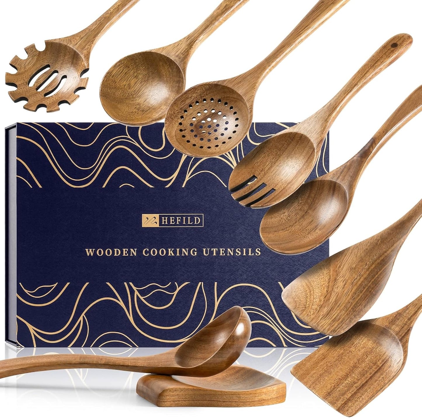 Wooden Spoons for Cooking, Nonstick Cooking Utensil Set with 10 Piece Acacia Wooden Spatulas and Spoons for Cooking, Terrific for Everyday Kitchen Tasks
