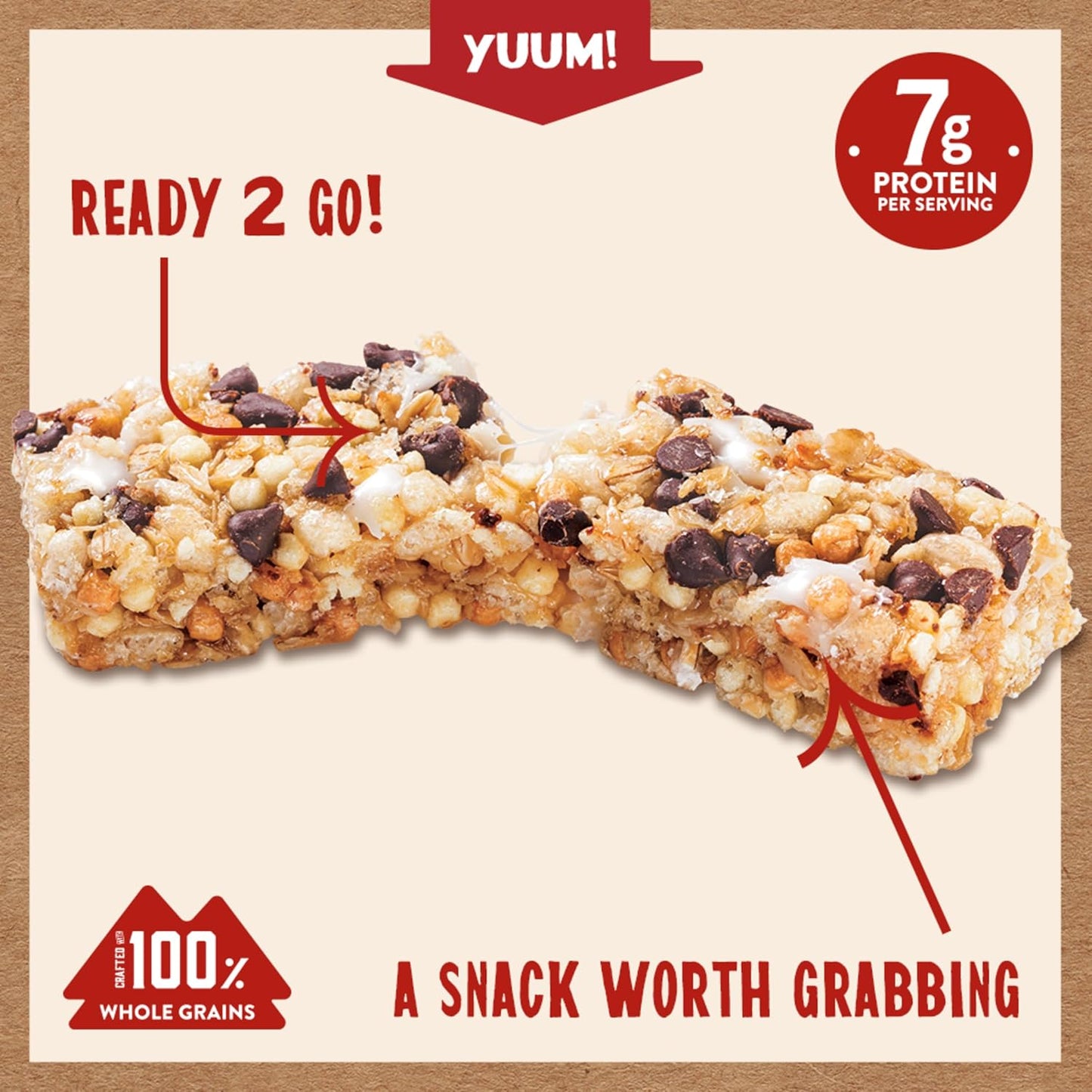 Kodiak Cakes Chewy Granola Snack Bars, S'mores, High Protein, 100% Whole Grains, Pack of 4