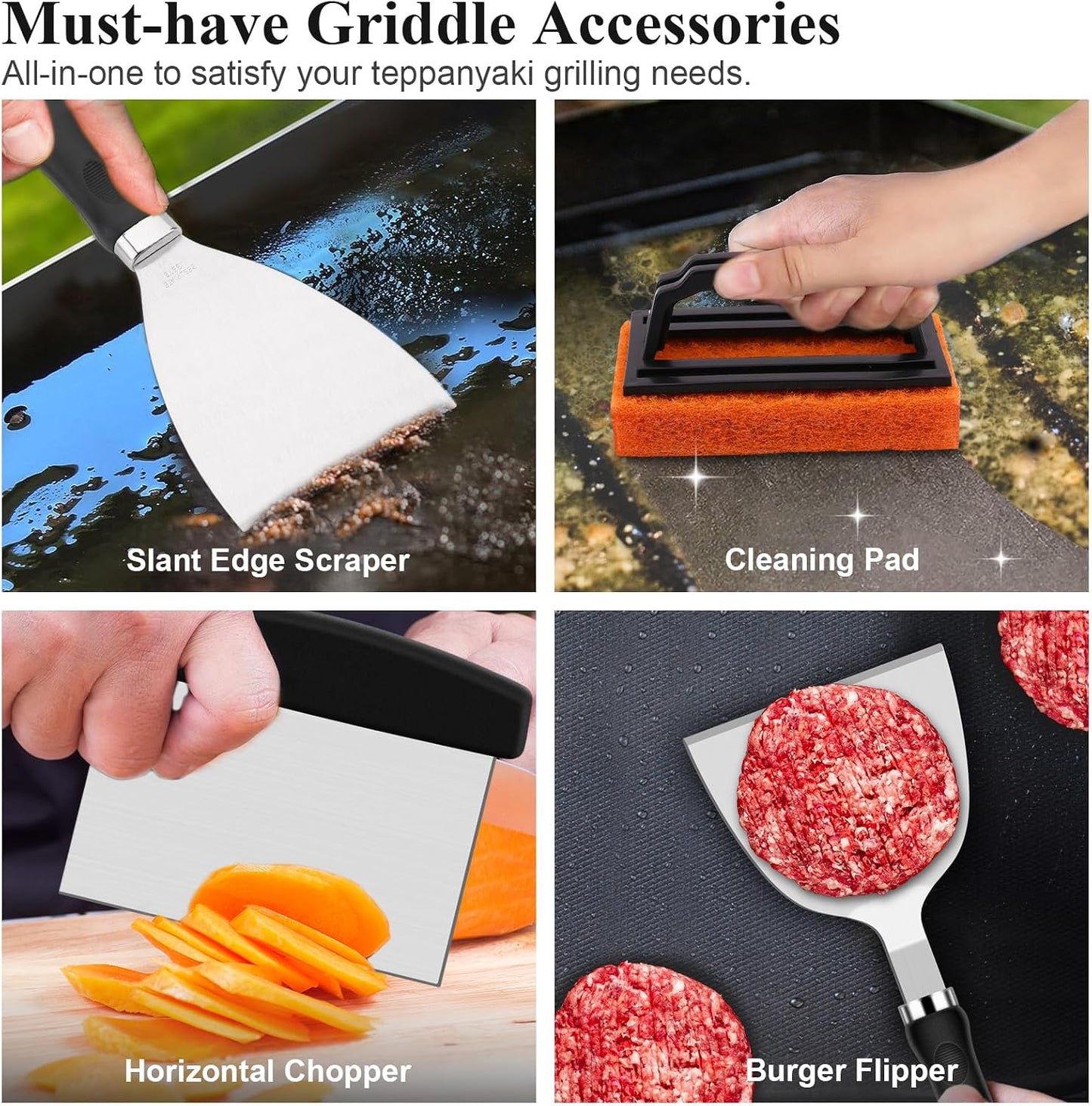 Grilliance 27pcs Griddle Accessories Kit for Blackstone, Professional Hibachi Flat Top Grill Tools, Enlarged Spatula Gift Set with Basting Cover,Burger Press Patty Maker for Outdoor BBQ Teppanyaki