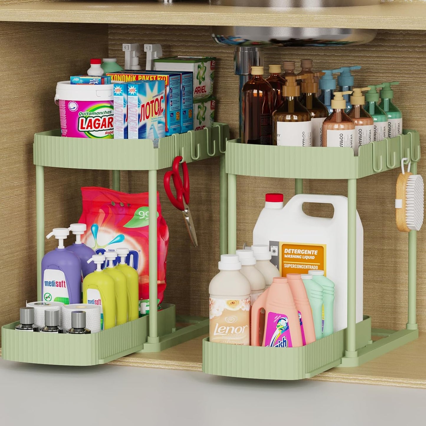 Ukeetap Multi-Purpose Pull-Out Storage Organizers, Under Sink/Cabinet Organizers and Storage for Bathroom & Kitchen, Black, 12.8 Inches, 2 Packs