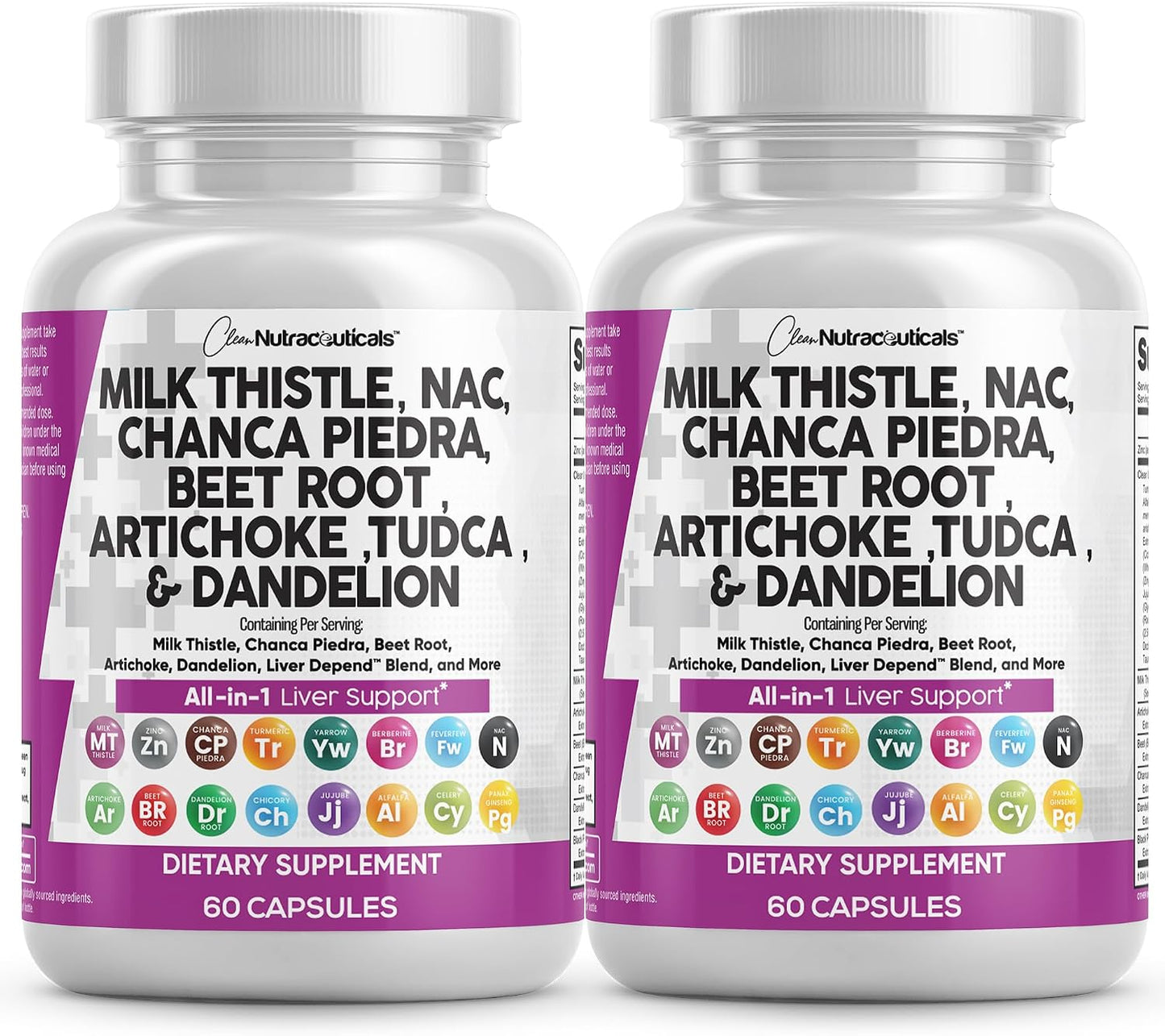 Clean Nutraceuticals Milk Thistle NAC Chanca Piedra Beet Root Artichoke Astragalus Dandelion Root - Liver Cleanse Detox & Repair Supplement Plus TUDCA Choline & Ginger - 1Pack