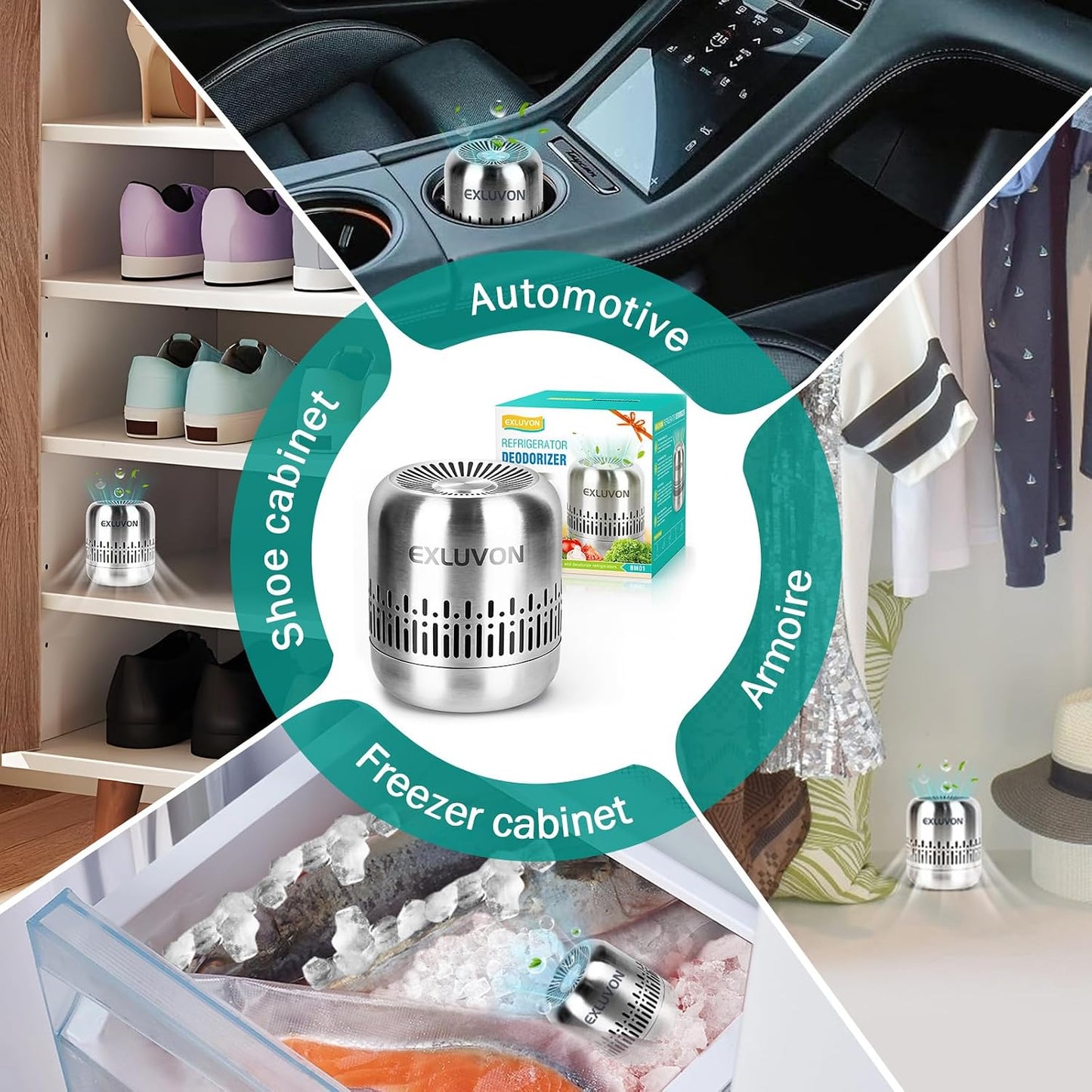 Refrigerator Deodorizer, 304 Stainless Steel, Long Lasting, Compact | Outperforms Baking Soda & Charcoal Bags, Reusable for Fridge Freezer Car Closet RV, Fragrance Free Non Toxic, Fast Acting