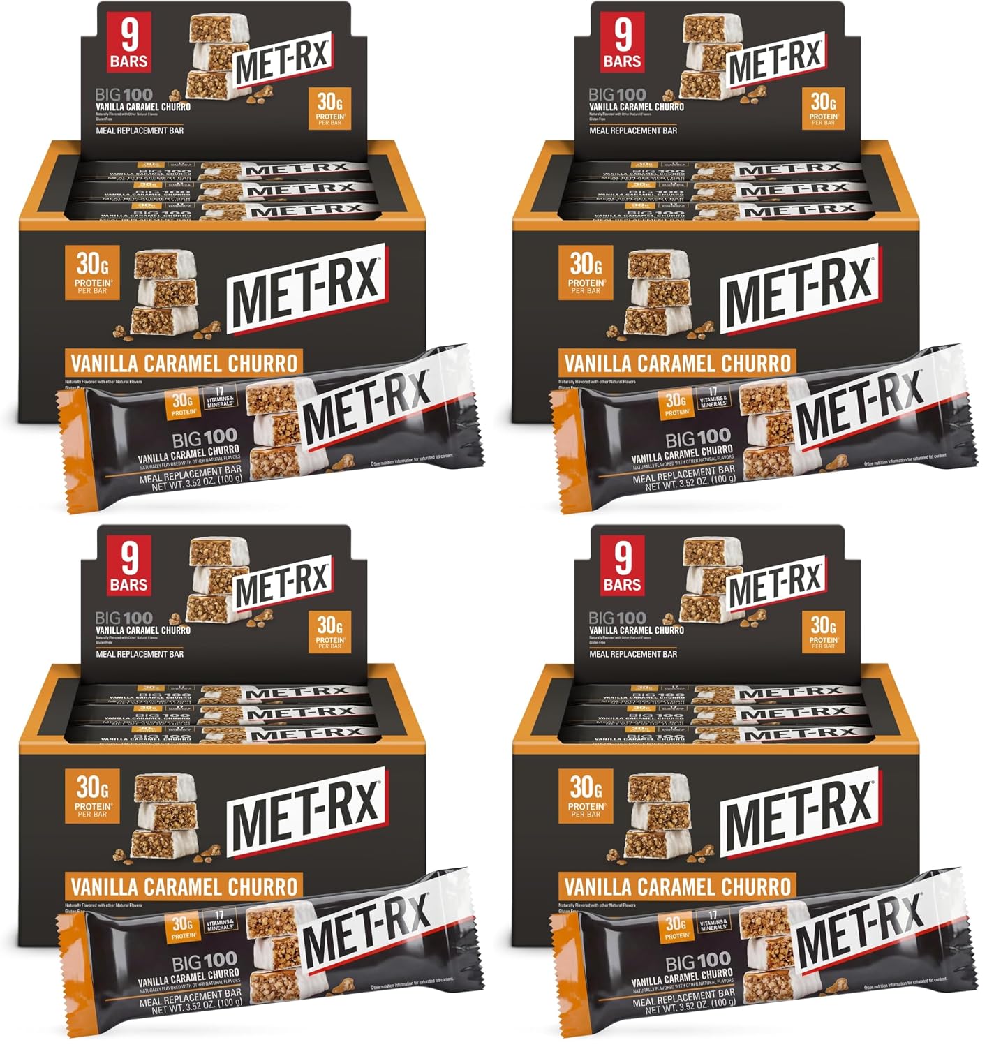MET-Rx Big 100 Granola Protein Bar, 28 G Protein, Chocolate Chip, Pack of 9