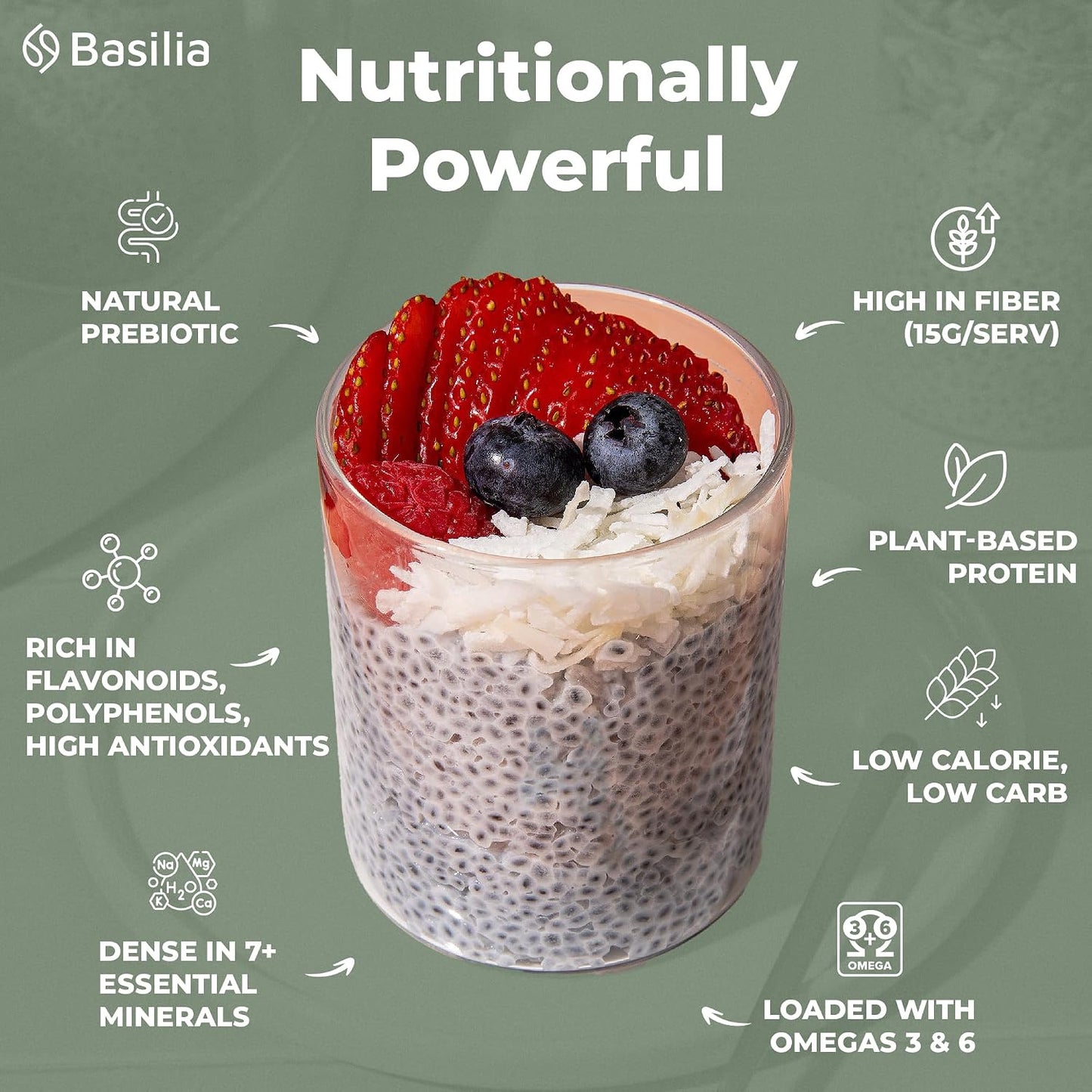 Basilia Basil Seeds for Eating | The Original Loaded Water | 2x More Fiber than Chia | Nutrition-Packed Edible Basil Seeds Superfood for Breakfast, Smoothies & Drinks | Keto Friendly & Gluten Free | 1lb Bag