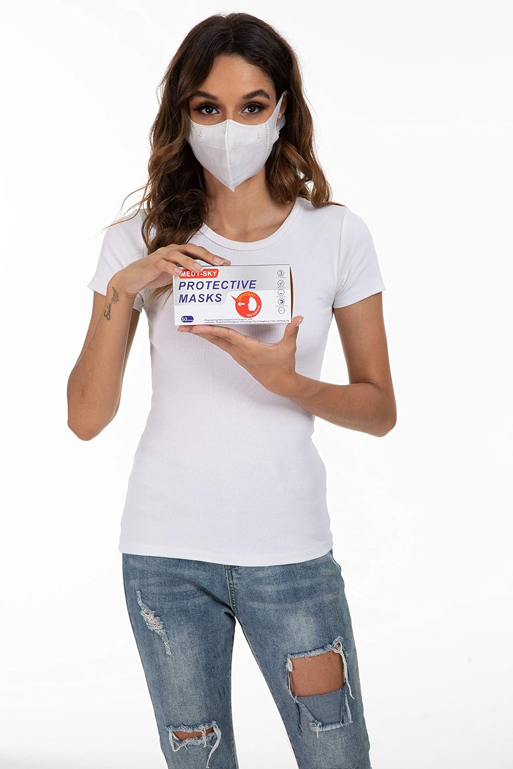 Medi-sky 3D Disposable Face Mask for Adults, Elastic Cloth Ear Straps, 50pcs White