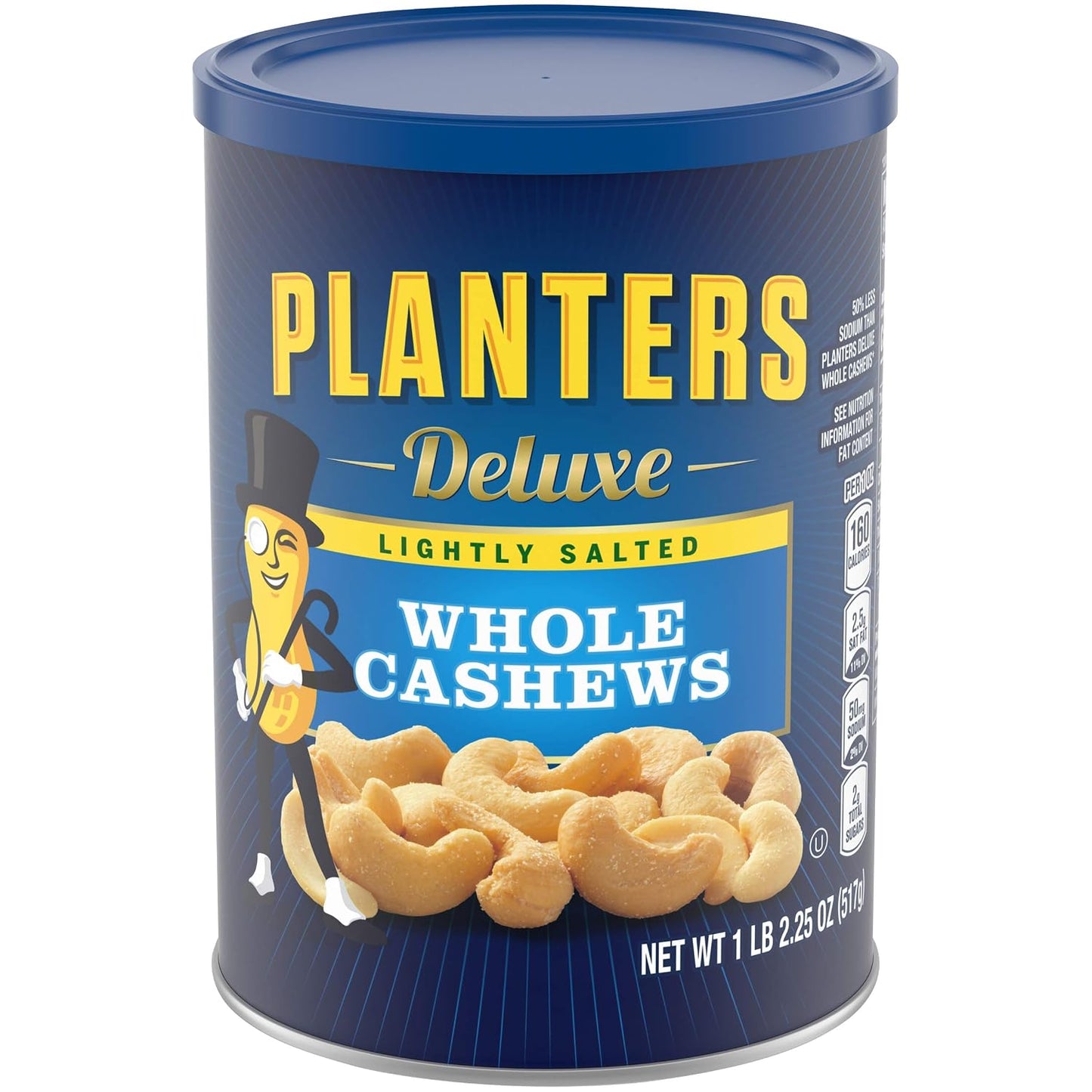 PLANTERS Deluxe Honey Roasted Whole Cashews: Sweet & Salty Snack, Plant-Based Protein, Crunchy Texture, Resealable Canister