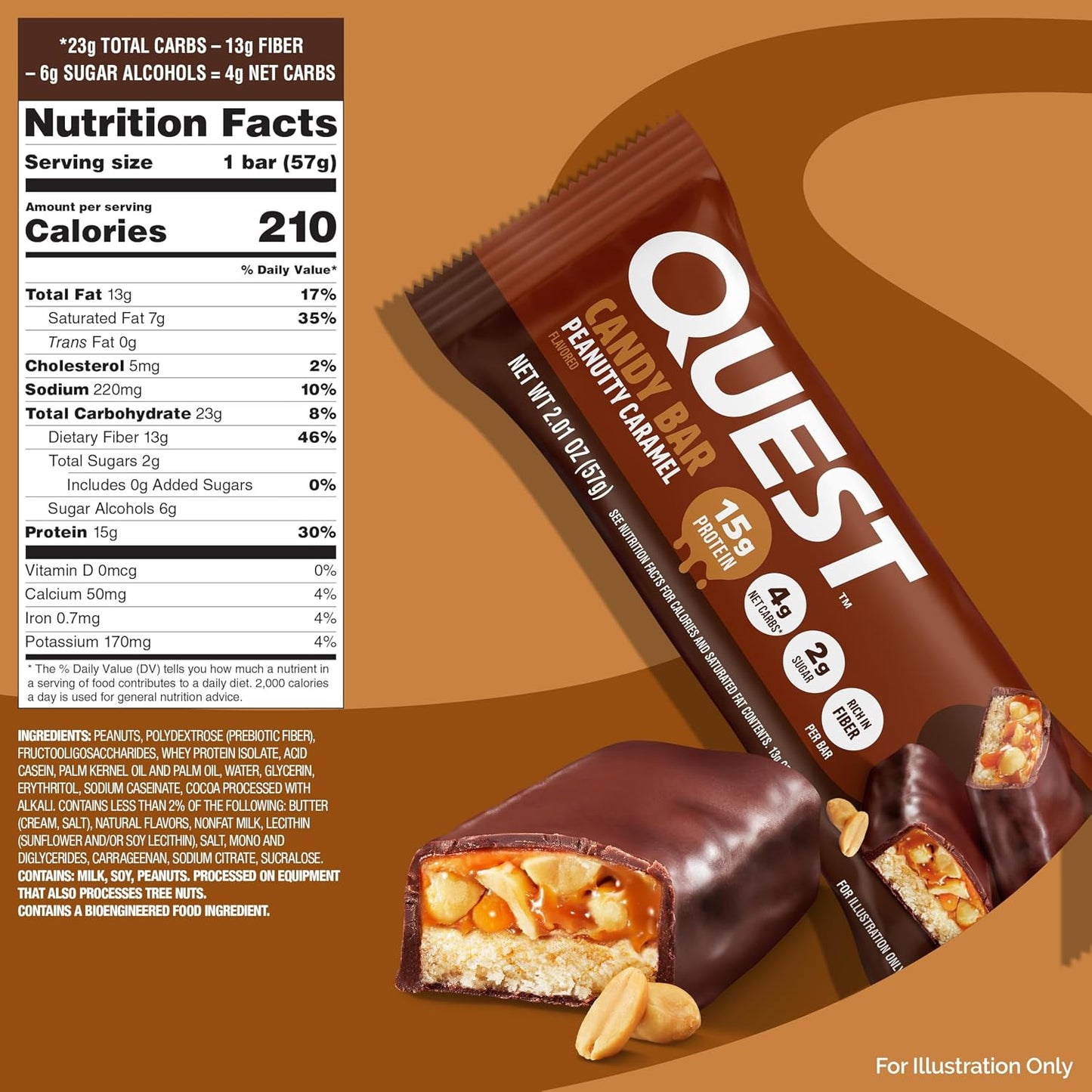 Quest Nutrition Protein Bar, Peanutty Caramel Flavor, 12 Count, Gluten Free