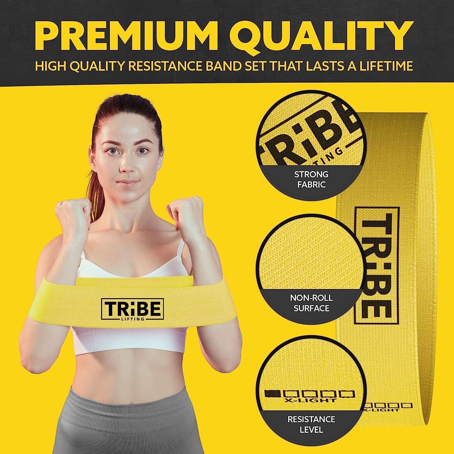Tribe Fabric Resistance Bands for Working Out - 5 Piece Set for Legs and Glutes