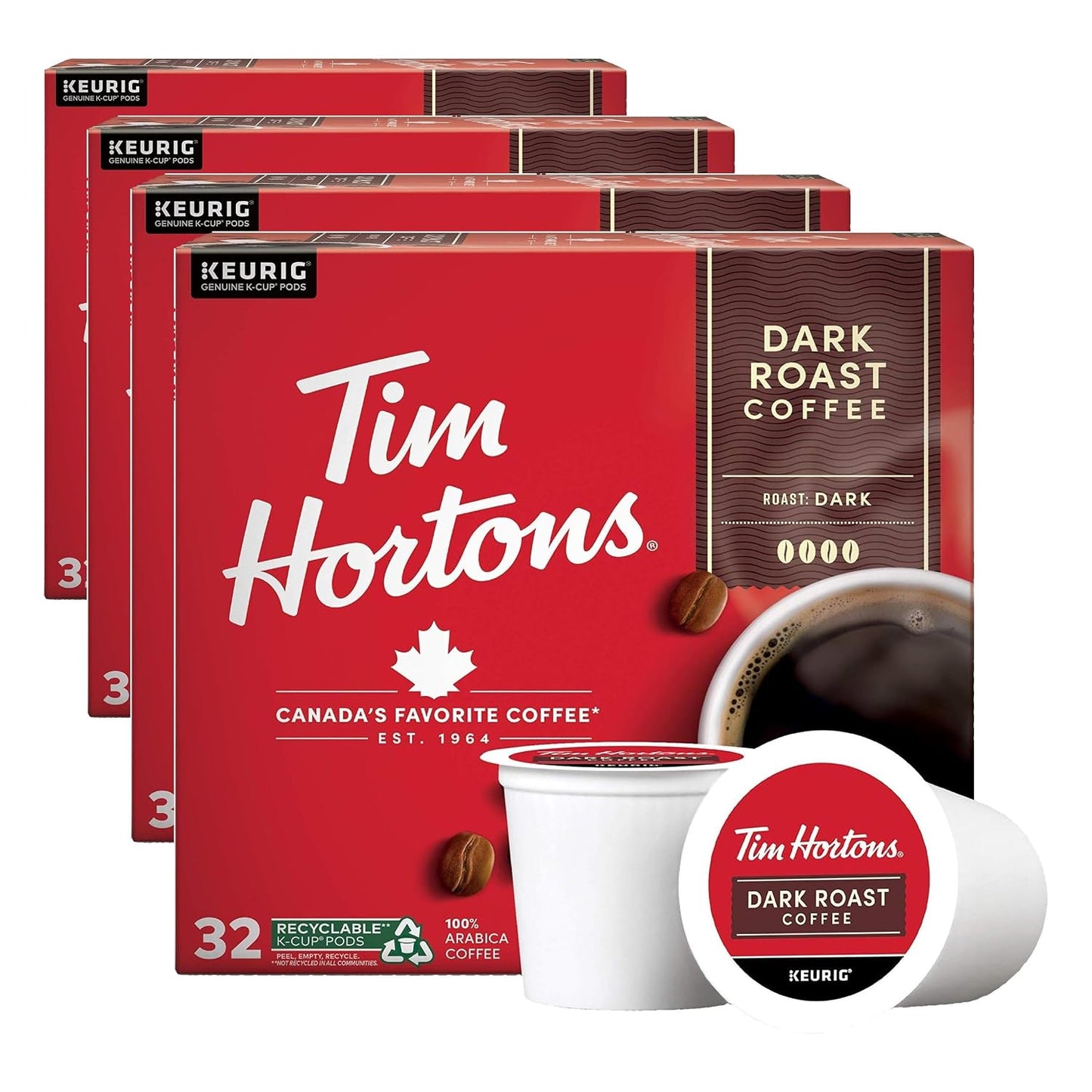 Tim Hortons Dark Roast Coffee K-Cup Pods Compatible with Keurig Brewers 32ct