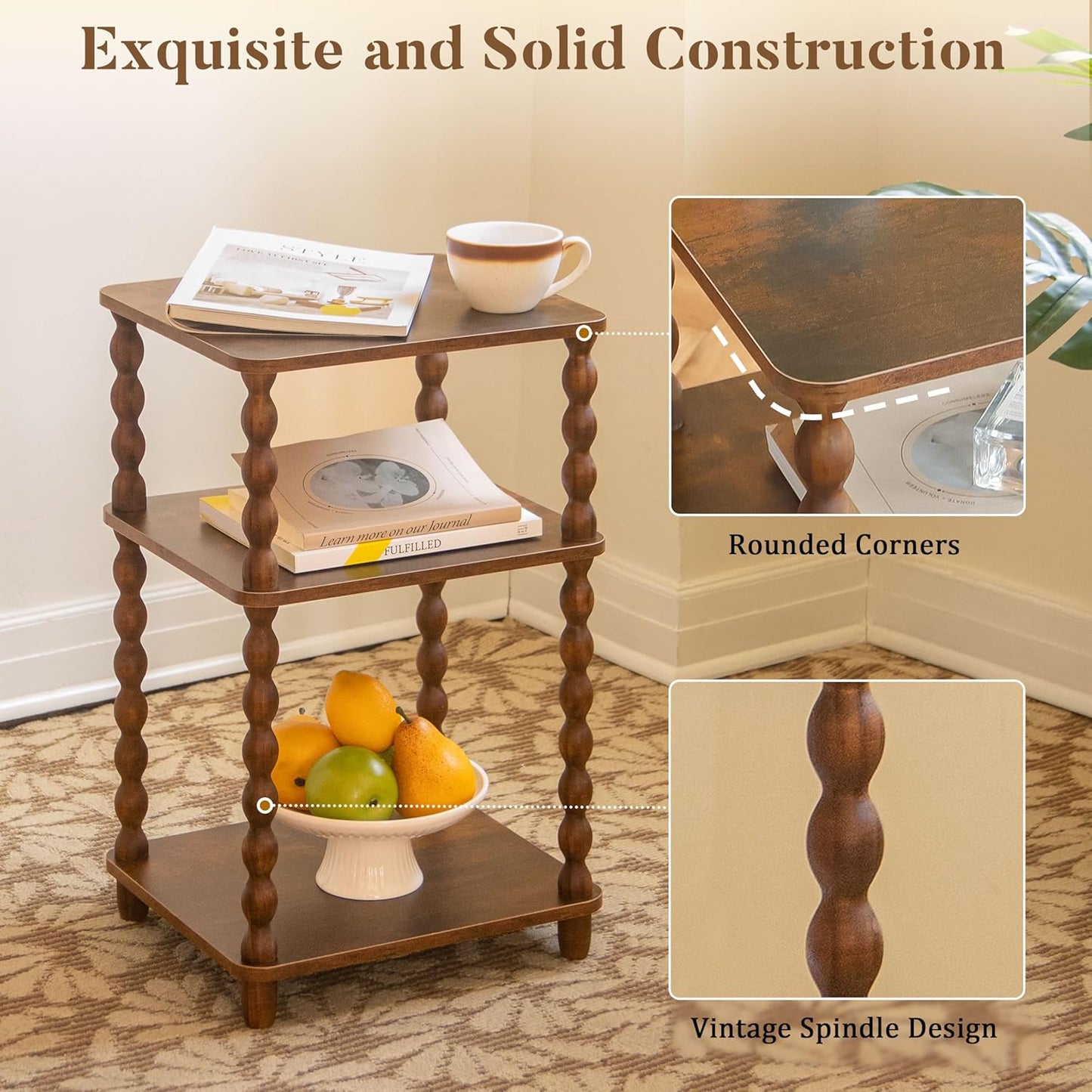 Side Table, Small End Table with Storage Shelf, Modern Bedside Table Night Stand for Living Room, Bedroom, Office and Small Spaces (Rustic Brown)