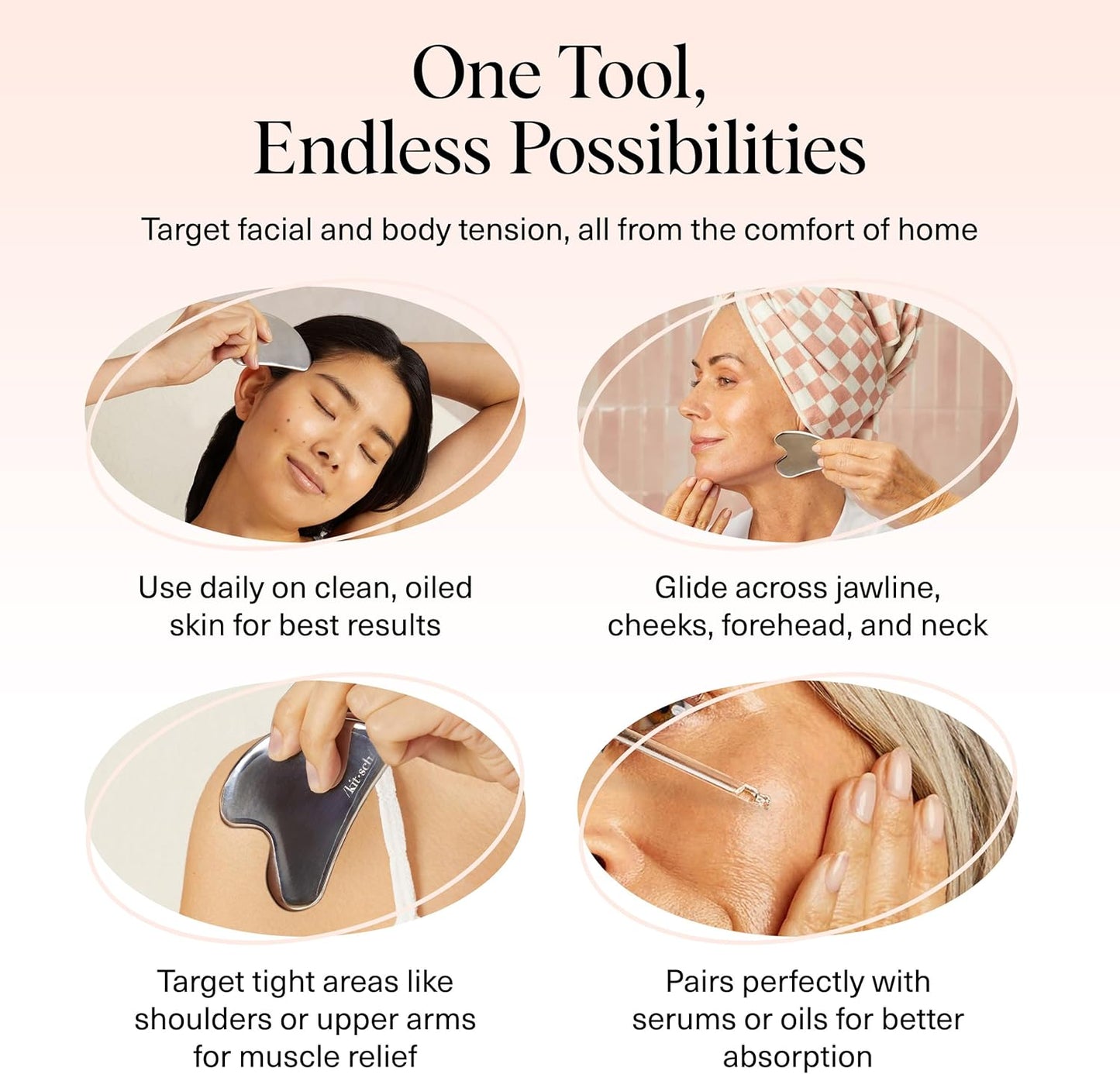 Kitsch Stainless Steel Gua Sha Facial Tool - Face Sculpting, Jawline Shaper, Lymphatic Drainage