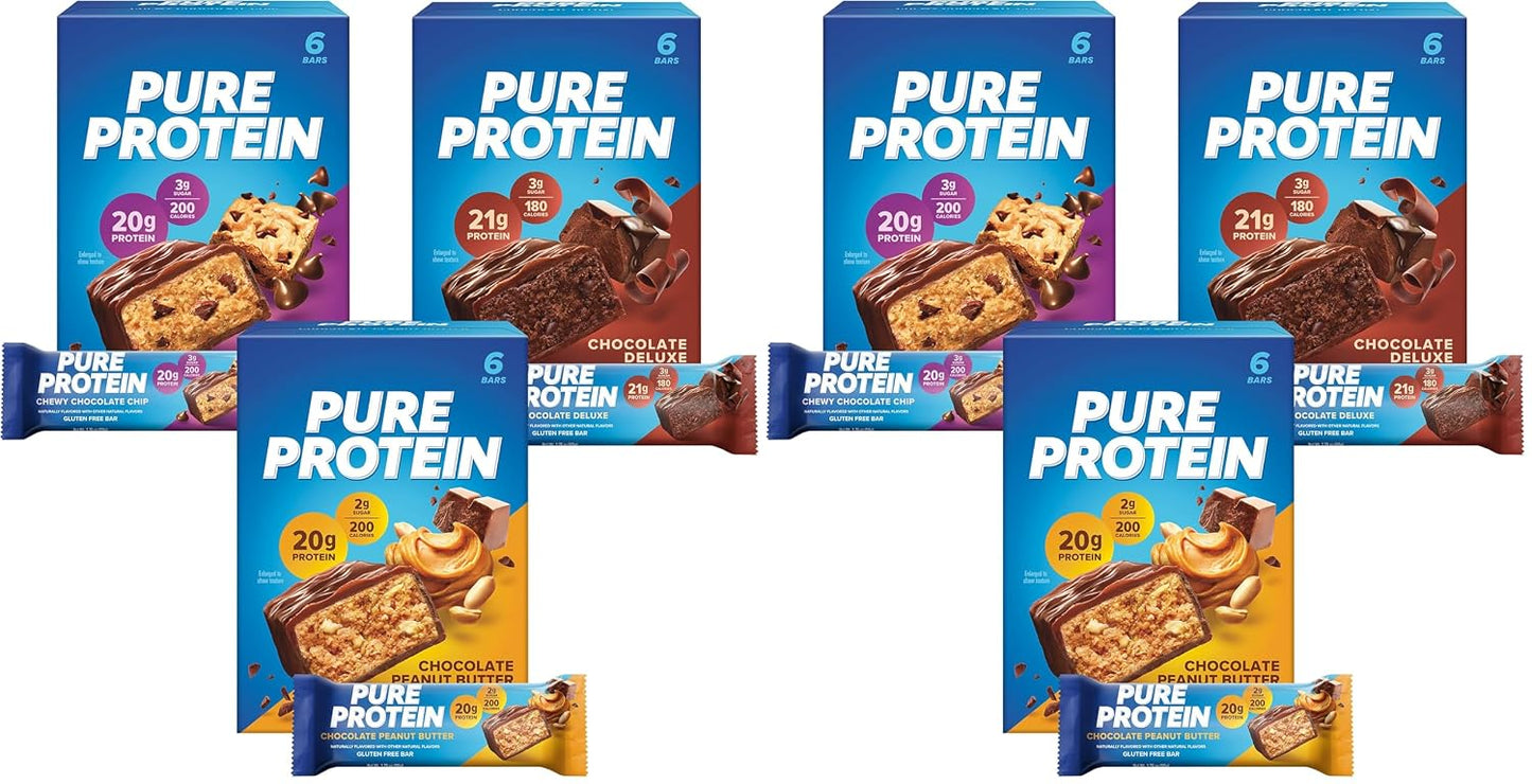 Pure Protein Bars Variety Pack, High Protein, Low Sugar, Gluten Free, 18 Count
