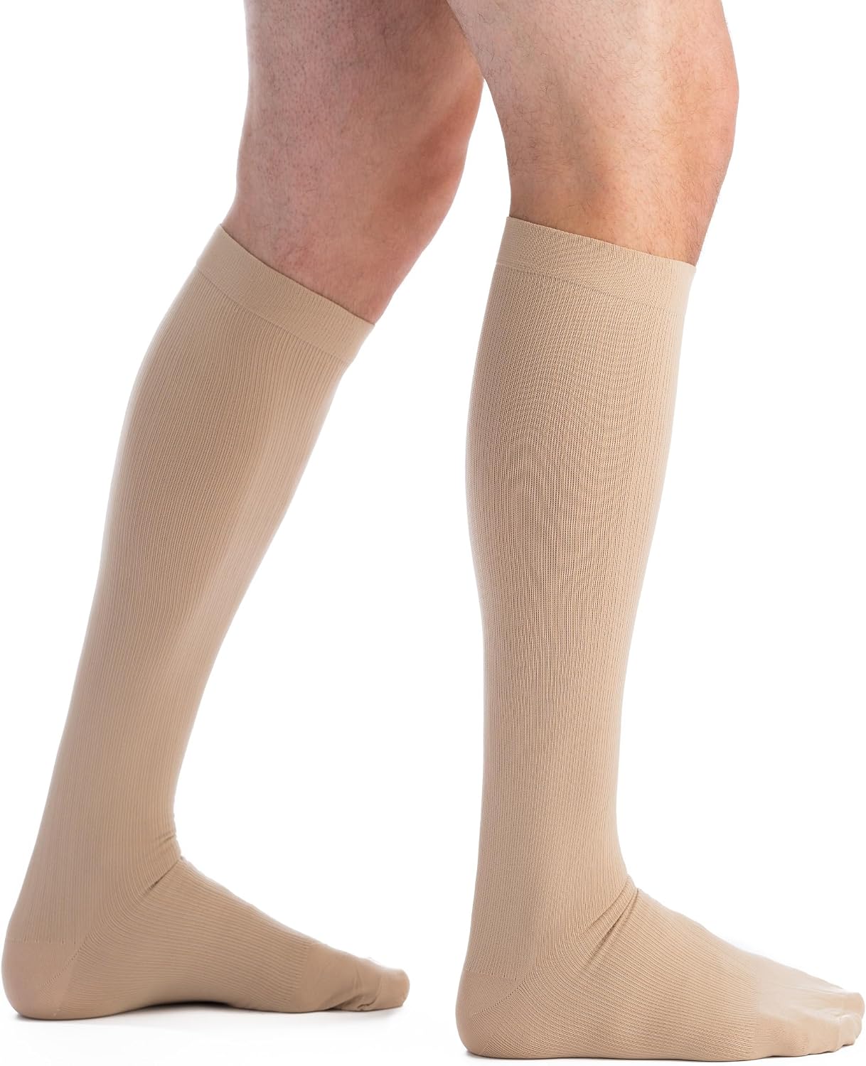EvoNation Men's USA Made 20-30 mmHg Knee High Compression Socks Tan Large