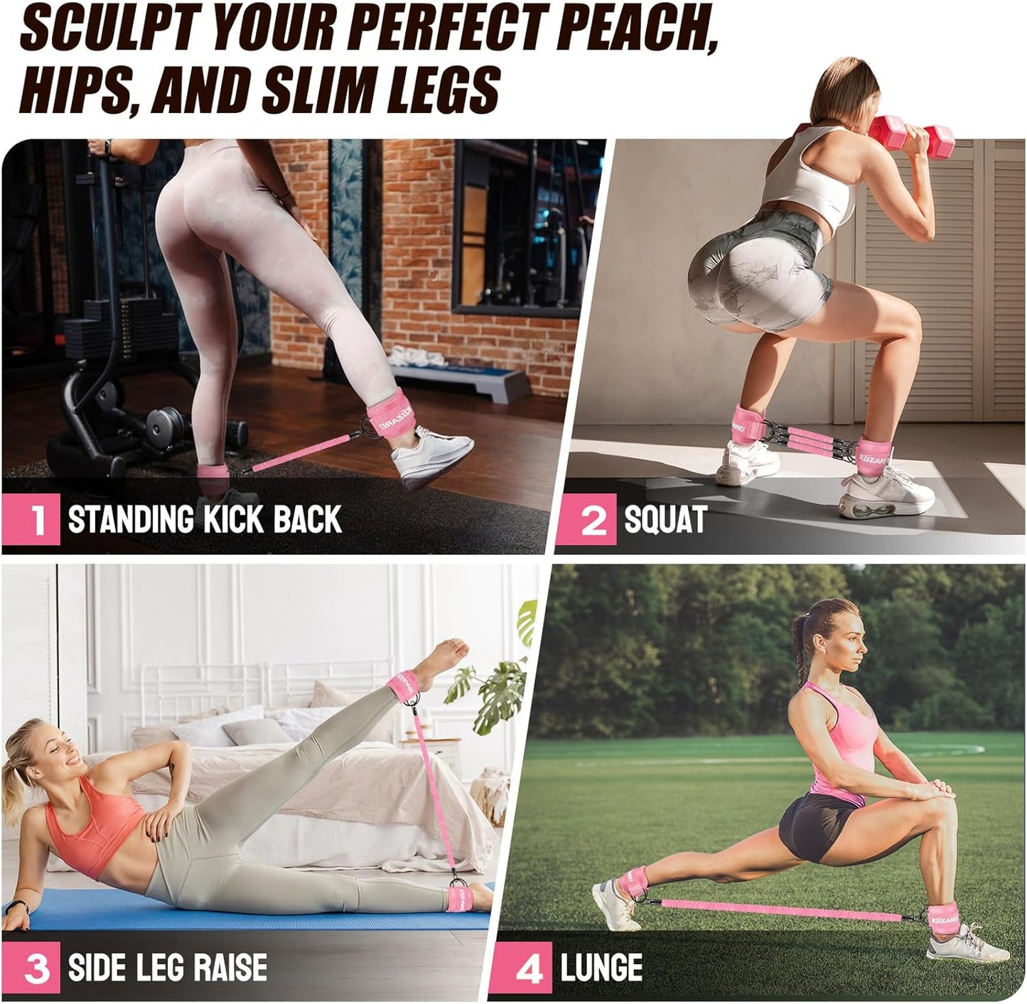 KUZARO Ankle Resistance Bands - Leg & Glutes Workout Equipment, Booty Trainer