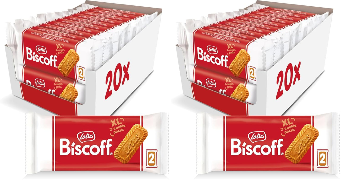 Lotus Biscoff Cookies, Caramelized Biscuit Snack, 20 Sleeves of 2 Extra Large Cookies
