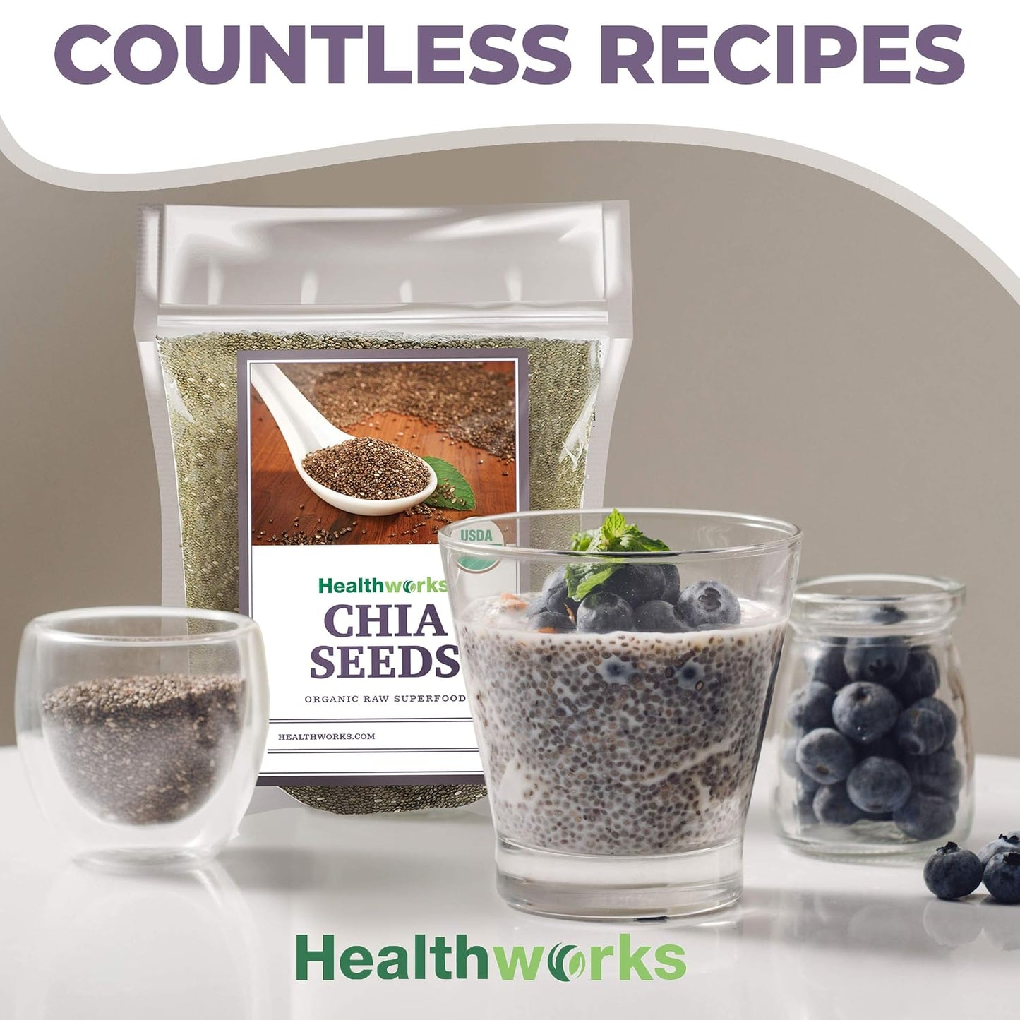 Healthworks Superfoods Raw Chia Seeds - 32 Oz / 2 Lbs - Premium & All-Natural - Contains Omega 3, Fiber & Protein - Great with Shakes, Smoothies & Oatmeal