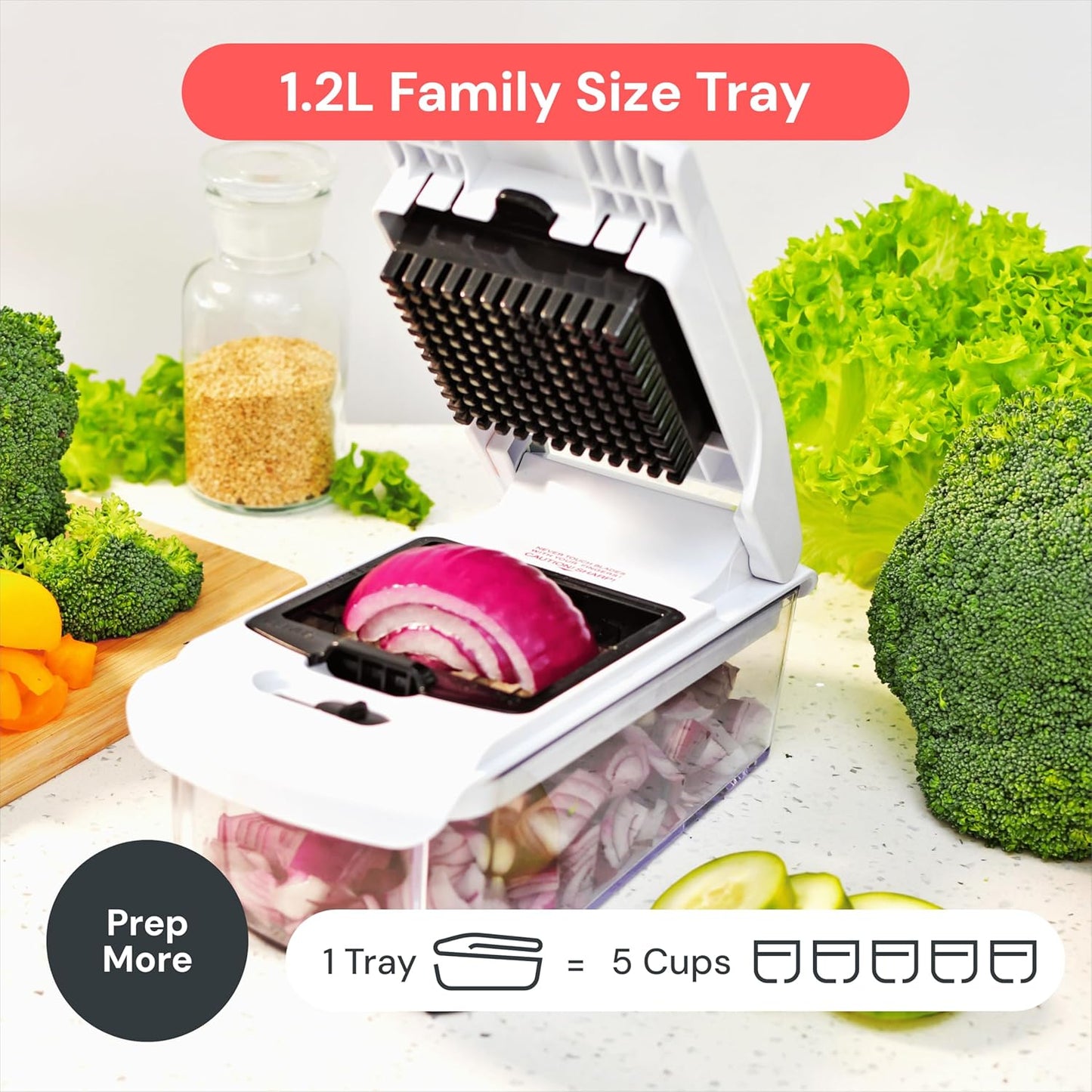 Fullstar Pro Original Vegetable Chopper & Spiralizer, Kitchen Prep Tool | 4 in 1 Veggie Slicer, Onion & Fruit Cutter with Sharp Stainless Steel Blades & Container, All-in-One Food Prep Tool (White)