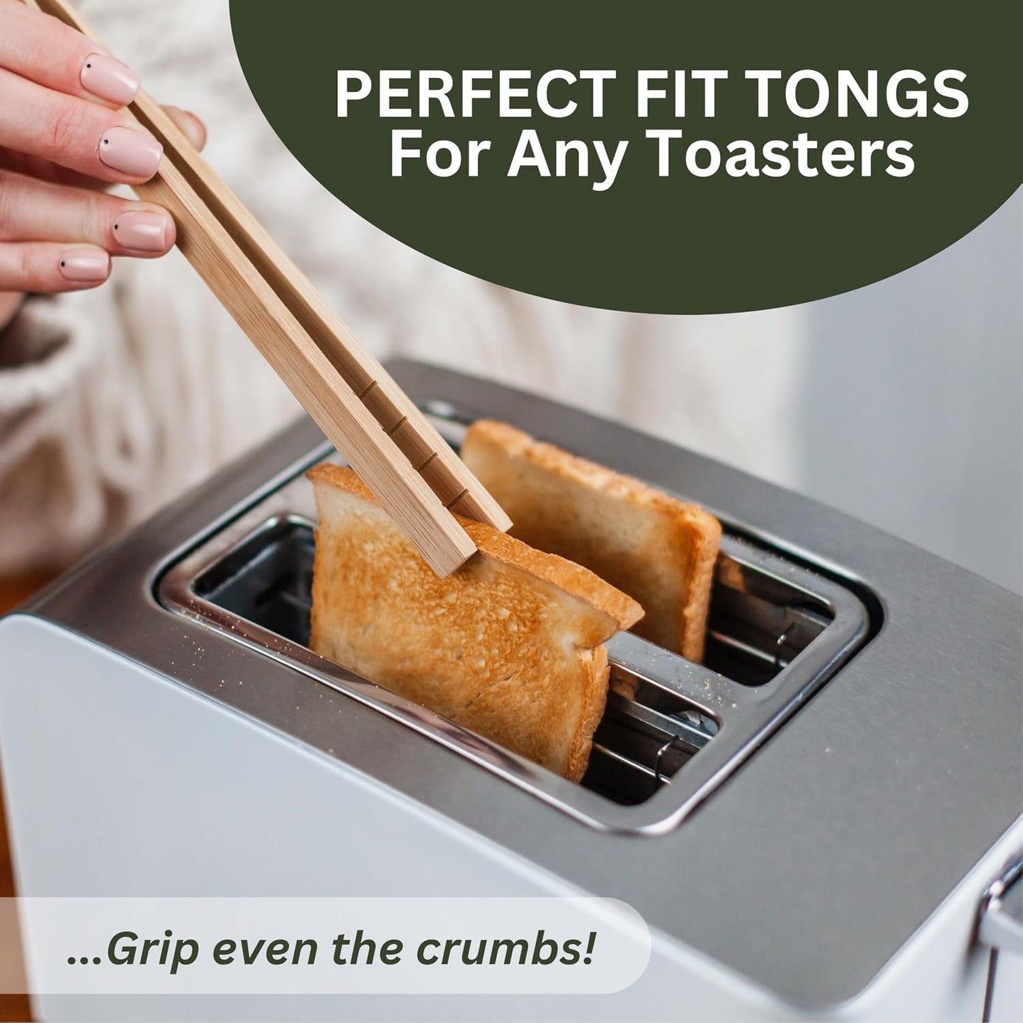 Toaster Tongs With Magnet | Kitchen Utensils For Cooking and Holding Toast Bacon Muffin Bagel Bread | 8 Inch Long Natural Non Toxic Bamboo