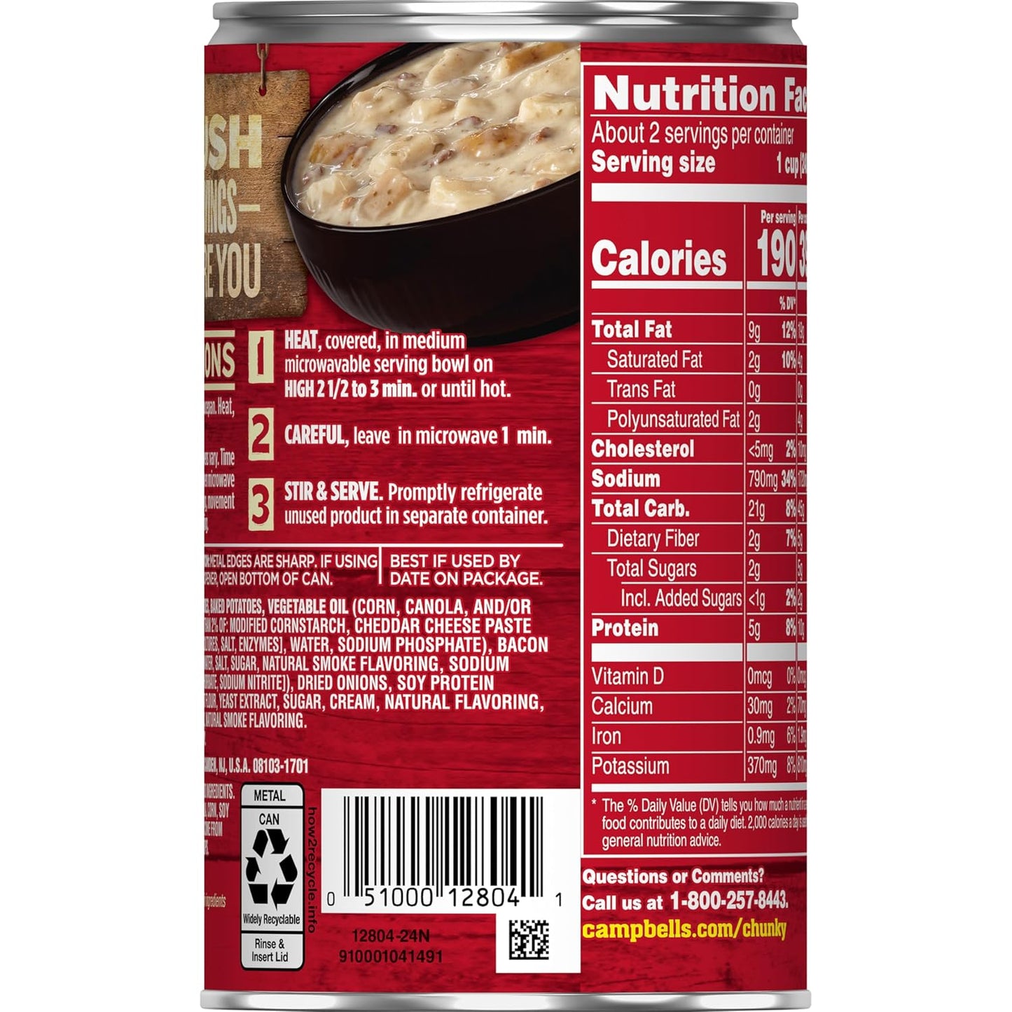 Campbell's Chunky Baked Potato with Cheddar & Bacon Bits Soup, 18.8 Oz Can