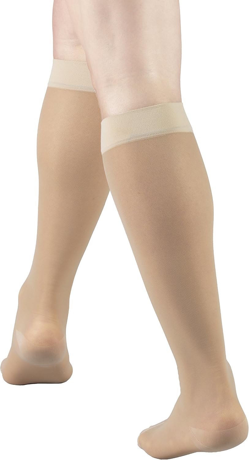 Truform 15-20 mmHg Women's Knee High Compression Stockings, 20 Denier, Nude, Medium