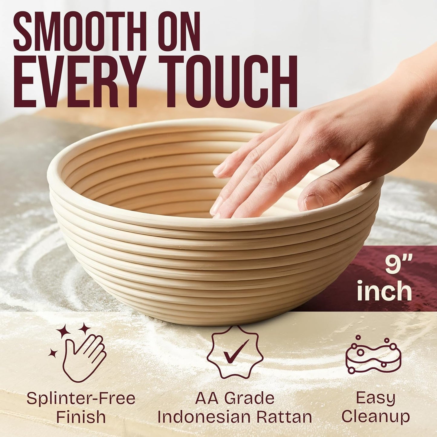 Superbaking Sourdough Starter Kit: 9" Banneton Basket, Silicone Sling & Jar | Non-Stick Silicone Dough Sling, Glass Starter Jar Kit, Splinter-Free, Sourdough Bread Baking Supplies