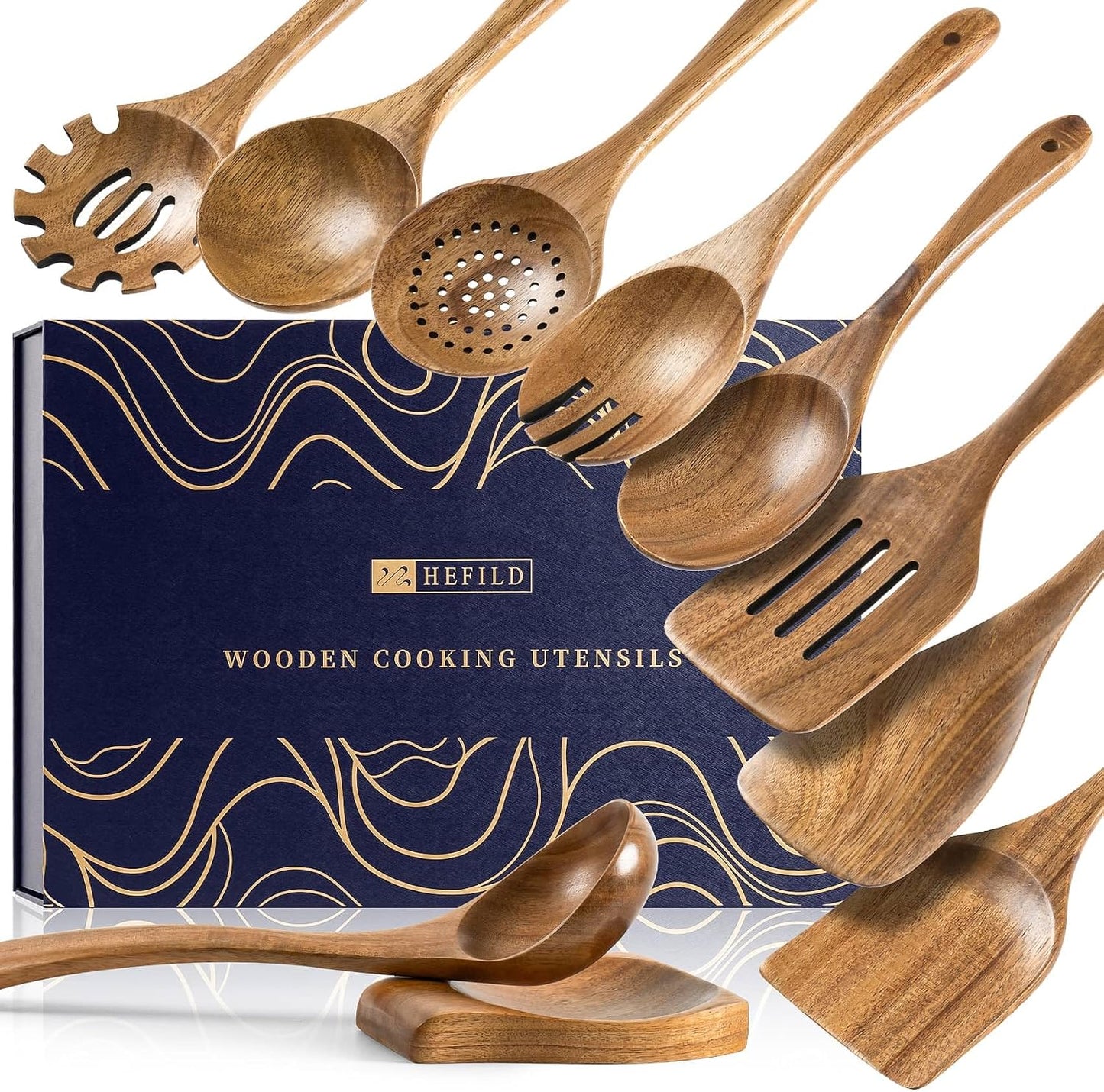 Wooden Spoons for Cooking, Nonstick Cooking Utensil Set with 10 Piece Acacia Wooden Spatulas and Spoons for Cooking, Terrific for Everyday Kitchen Tasks