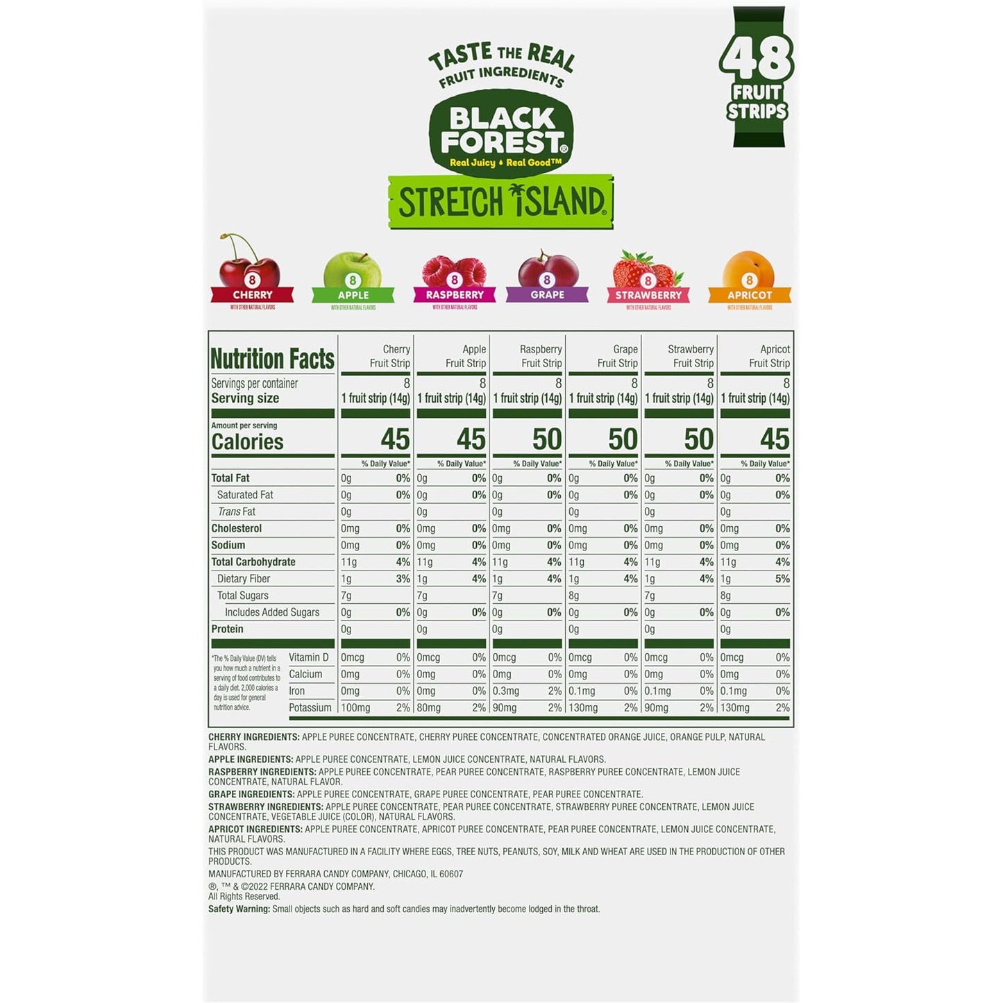 Black Forest Stretch Island Fruit Strips Variety Pack, 48 ct, Non-GMO, Zero Grams Added Sugar