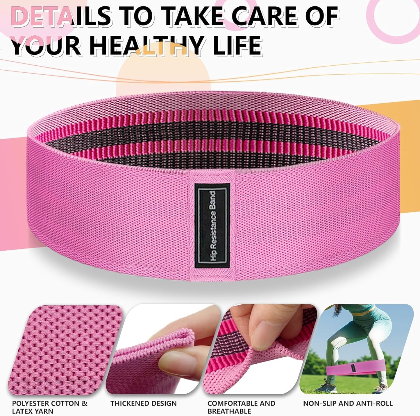 Fabric Resistance Bands, 3 Levels for Workout, Leg Strength Training, Rehab, Yoga
