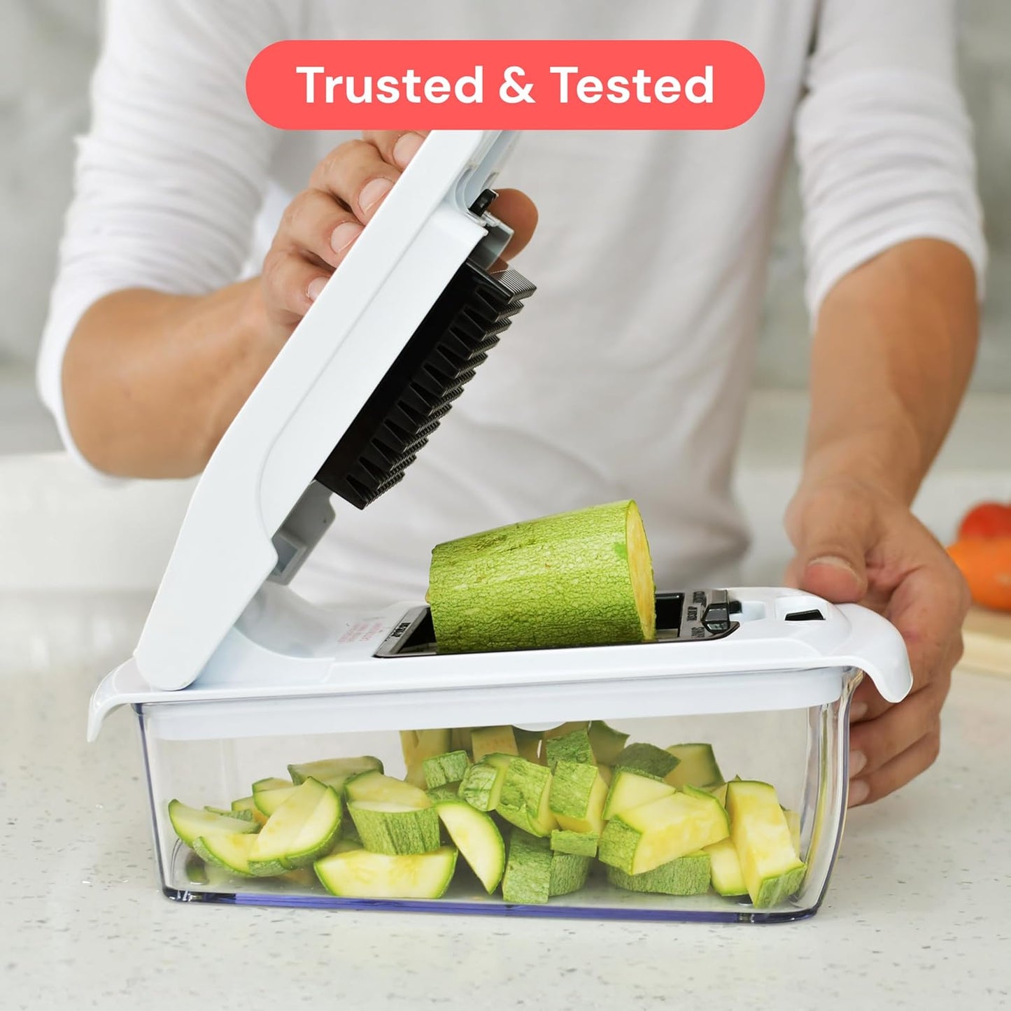 Fullstar Pro Original Vegetable Chopper & Spiralizer, Kitchen Prep Tool | 4 in 1 Veggie Slicer, Onion & Fruit Cutter with Sharp Stainless Steel Blades & Container, All-in-One Food Prep Tool (White)