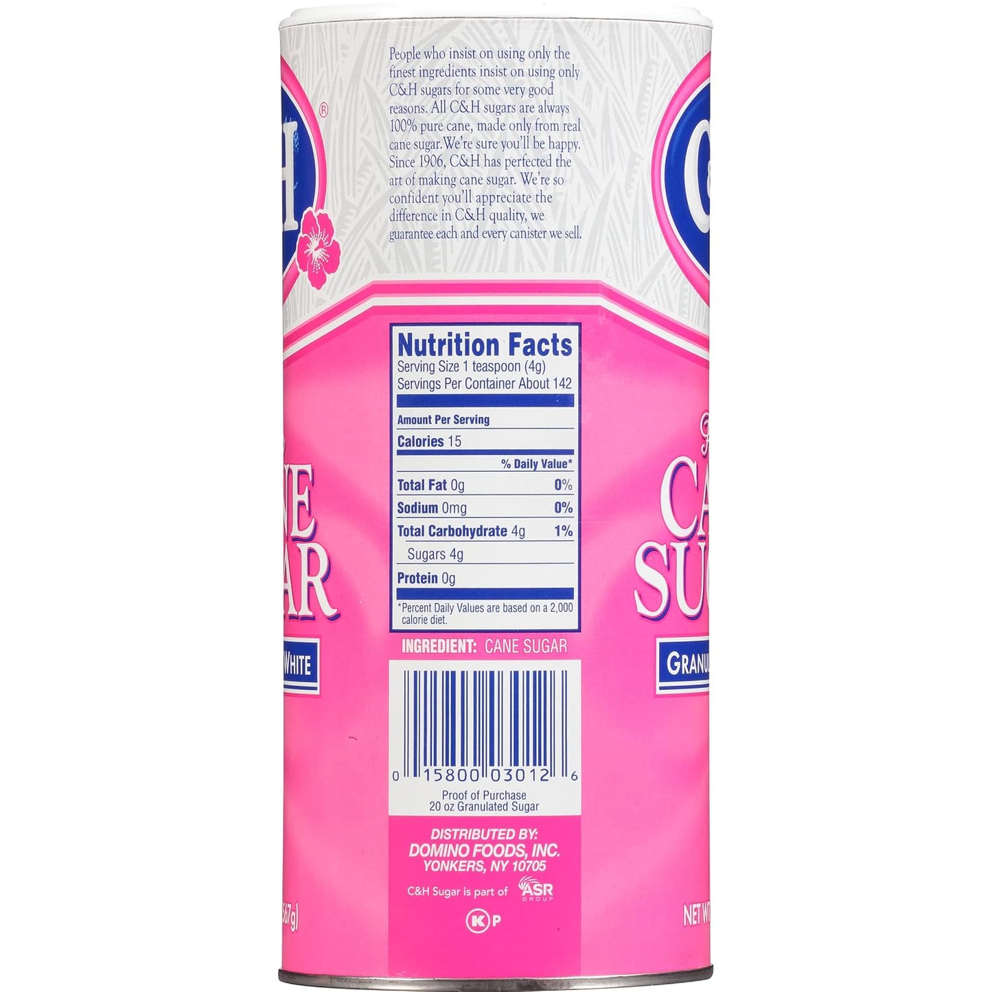 C&H Granulated Sugar Premium Pure Cane Sugar 20 oz Canister Pack of 3