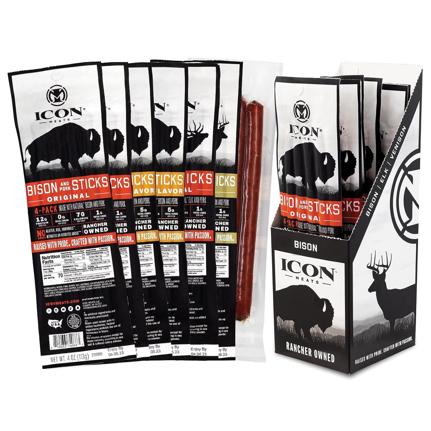 ICON Meats Snack Sticks Sampler, 24 Pack, Assorted Bison, Elk, Venison & Pork