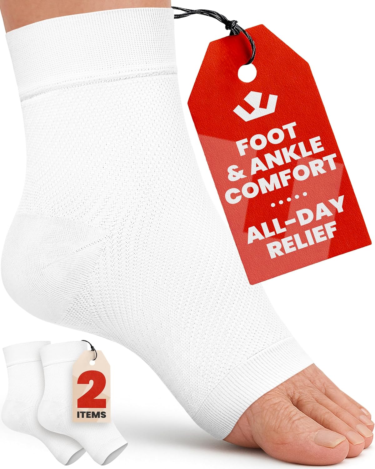 KEMFORD Ankle Compression Sleeve - 20-30mmHg, Beige, M