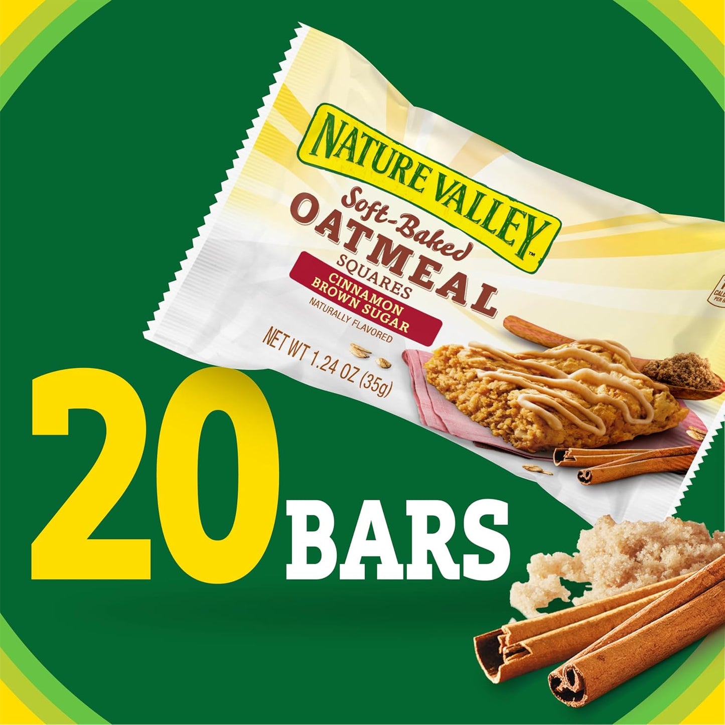 Nature Valley Soft Baked Oatmeal Squares, Cinnamon Brown Sugar, 20 Bars, 24.8 oz