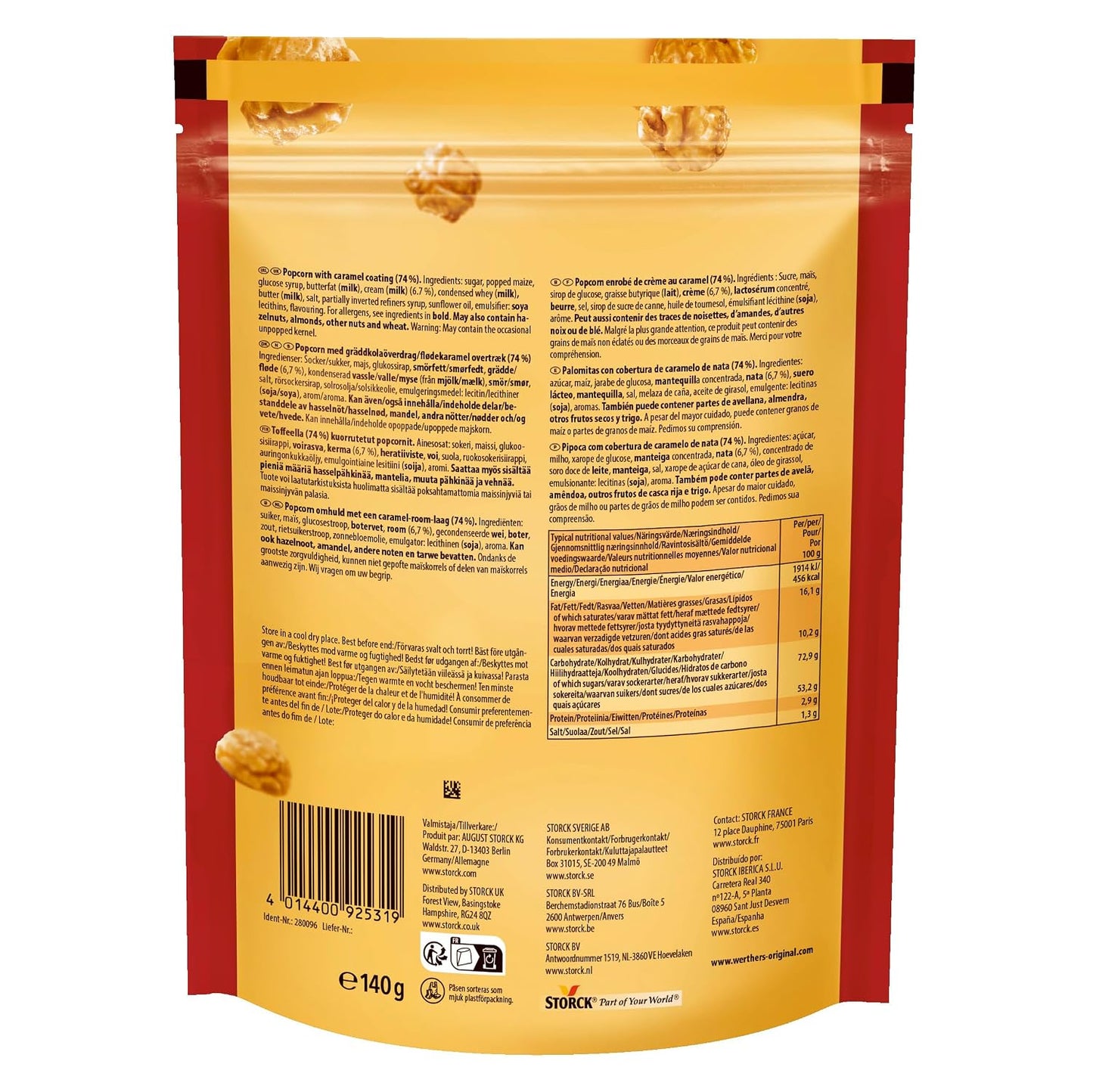Werther's Original Caramel Popcorn Classic 140g pack of 2