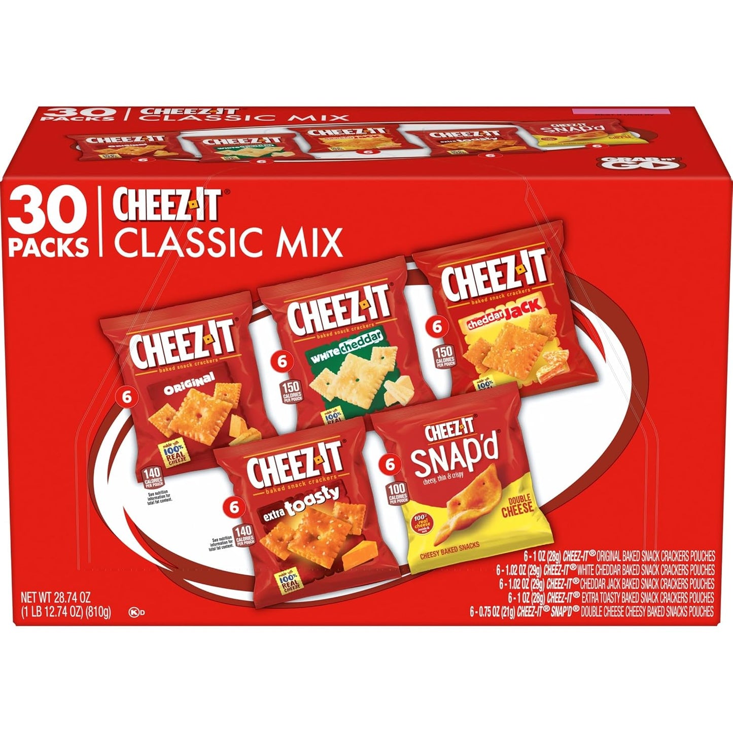 Cheez-It Cheese Crackers Variety Pack 30 Packs 28.74oz Box