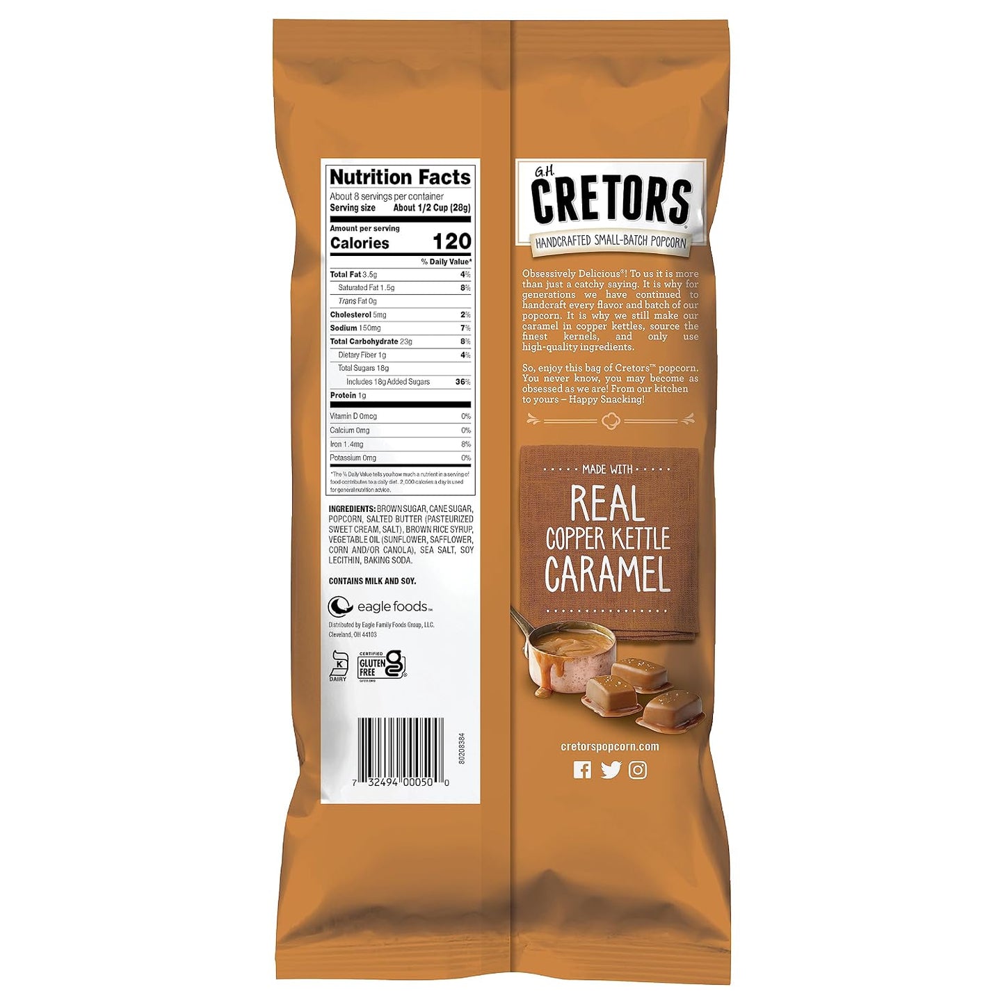 G.H. Cretors' Caramel Corn, 8 Oz, Pack of 6, Gluten Free, Kosher