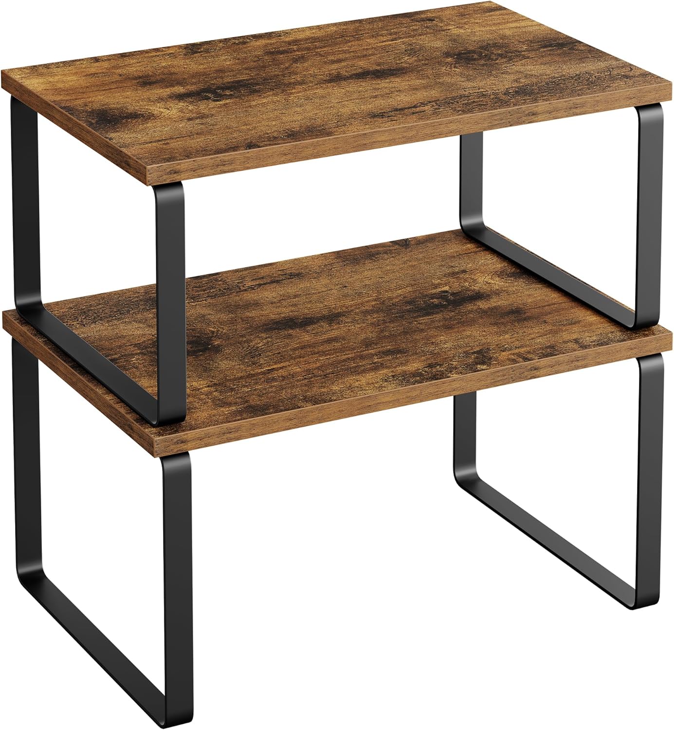 SONGMICS Cabinet Organizer Shelf, Set of 2 Kitchen Counter Shelves, Kitchen Storage, Spice Rack, Stackable, Expandable, Metal and Engineered Wood, 11.7 Inches, Ink Black and Natural Beige UKCS02NB