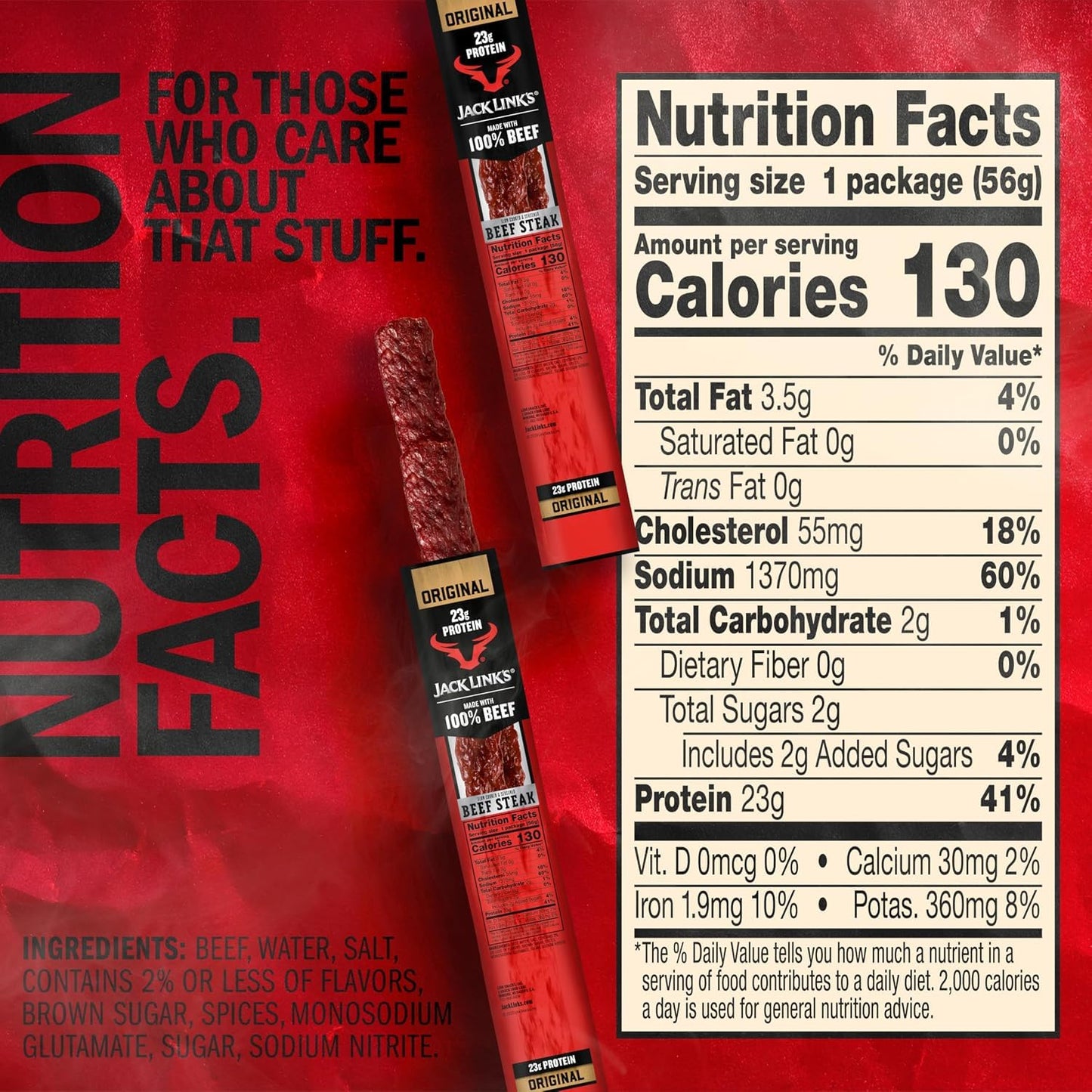 Jack Link's Original Beef Steak Protein Snacks, 12 Count, 2 Oz Each, Made with 100% Real Beef