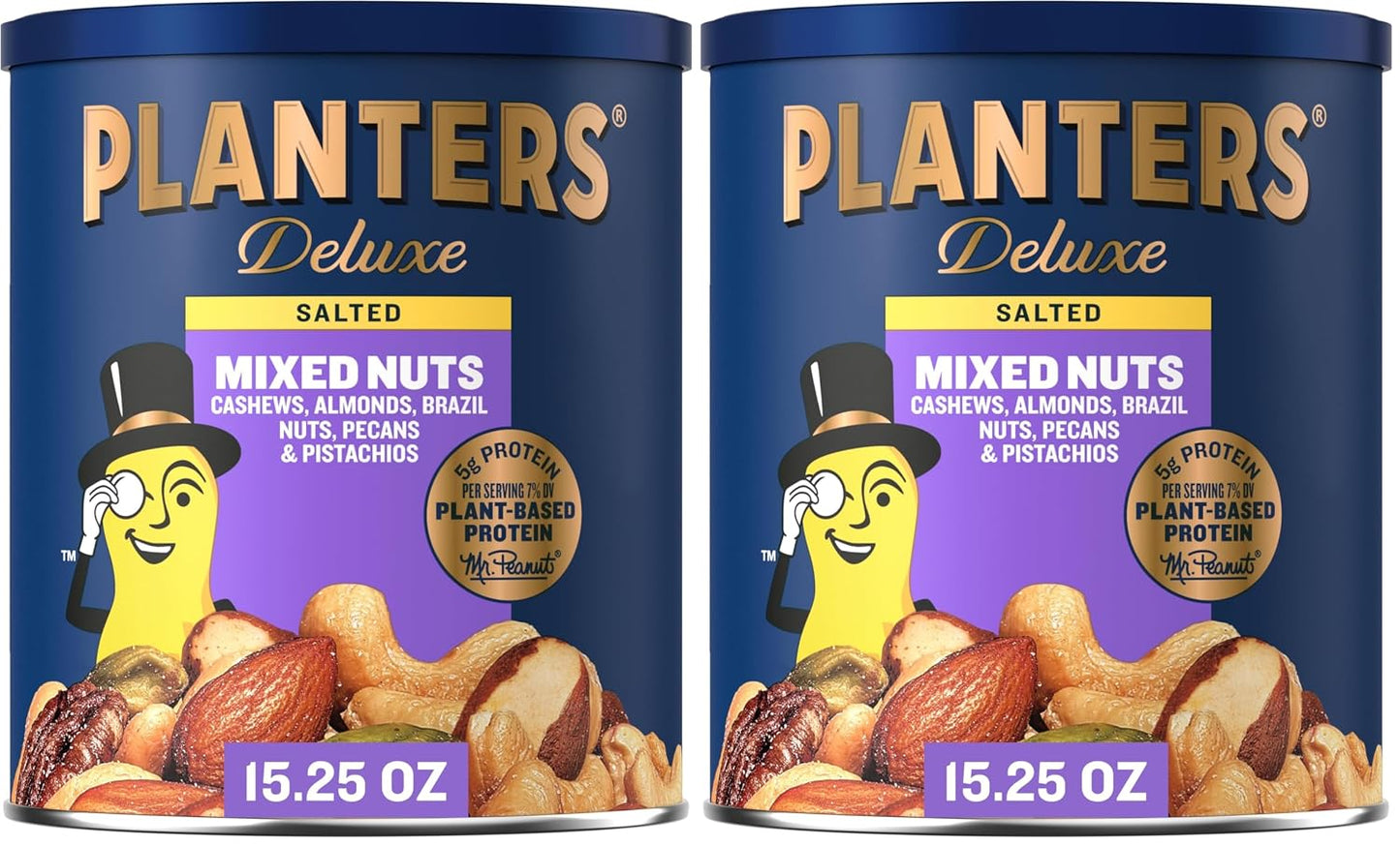PLANTERS Deluxe Mixed Nuts, 15.25oz Canister, Plant-Based Protein, Quick Snack