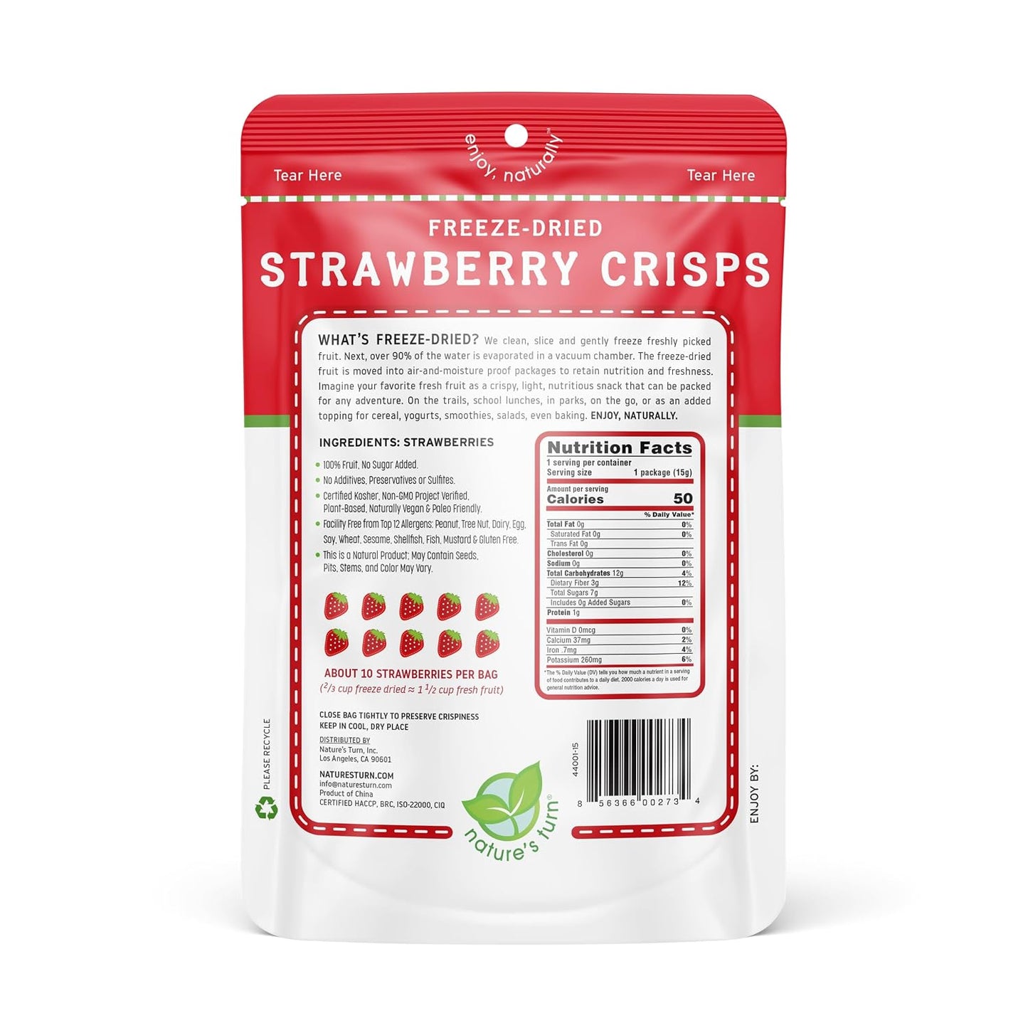 Nature's Turn Freeze-Dried Fruit Crisps - Strawberry, 6 Bags, 0.53oz Each
