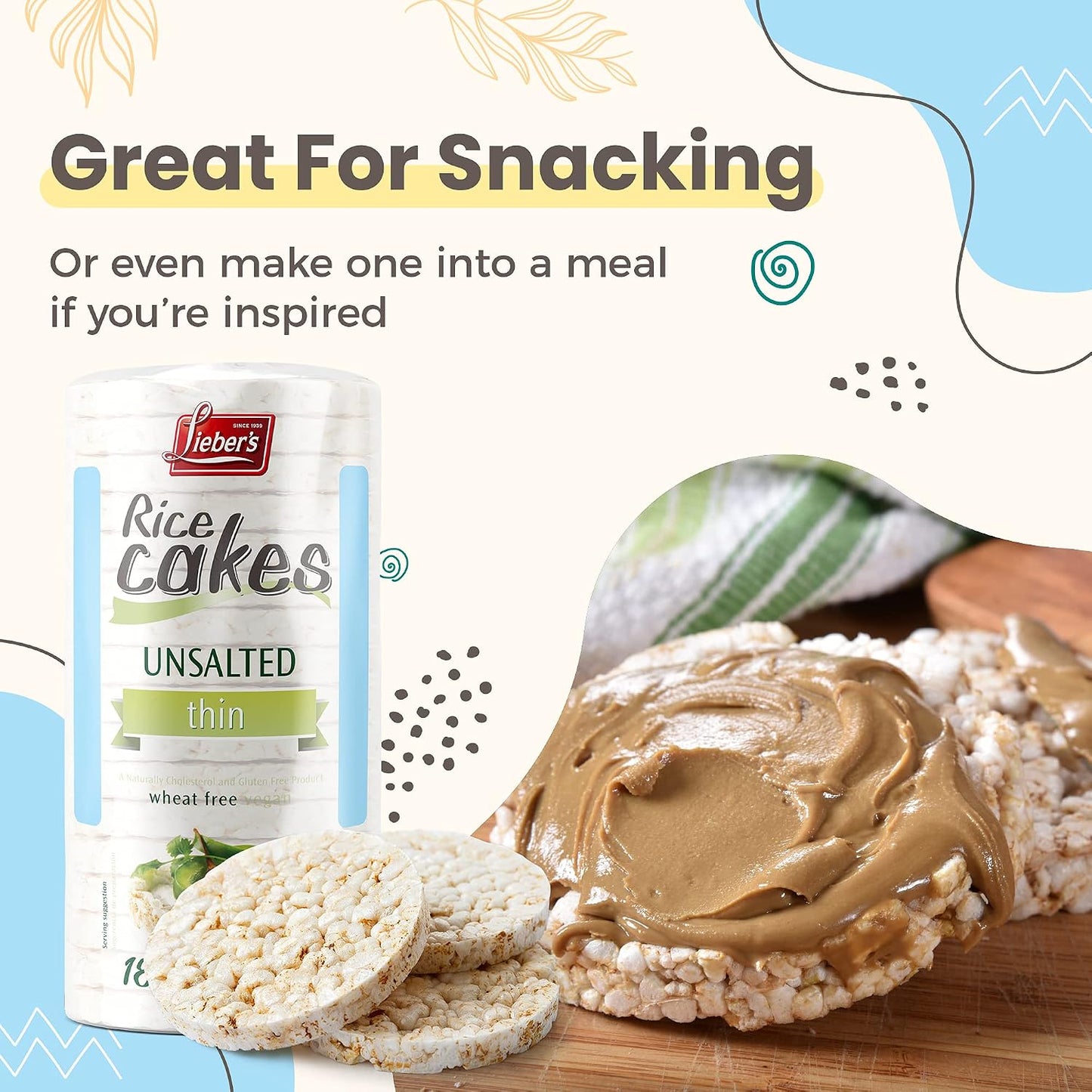 LIEBERS Rice Cakes, Kosher Certified Snack, Pack of 3, Unsalted