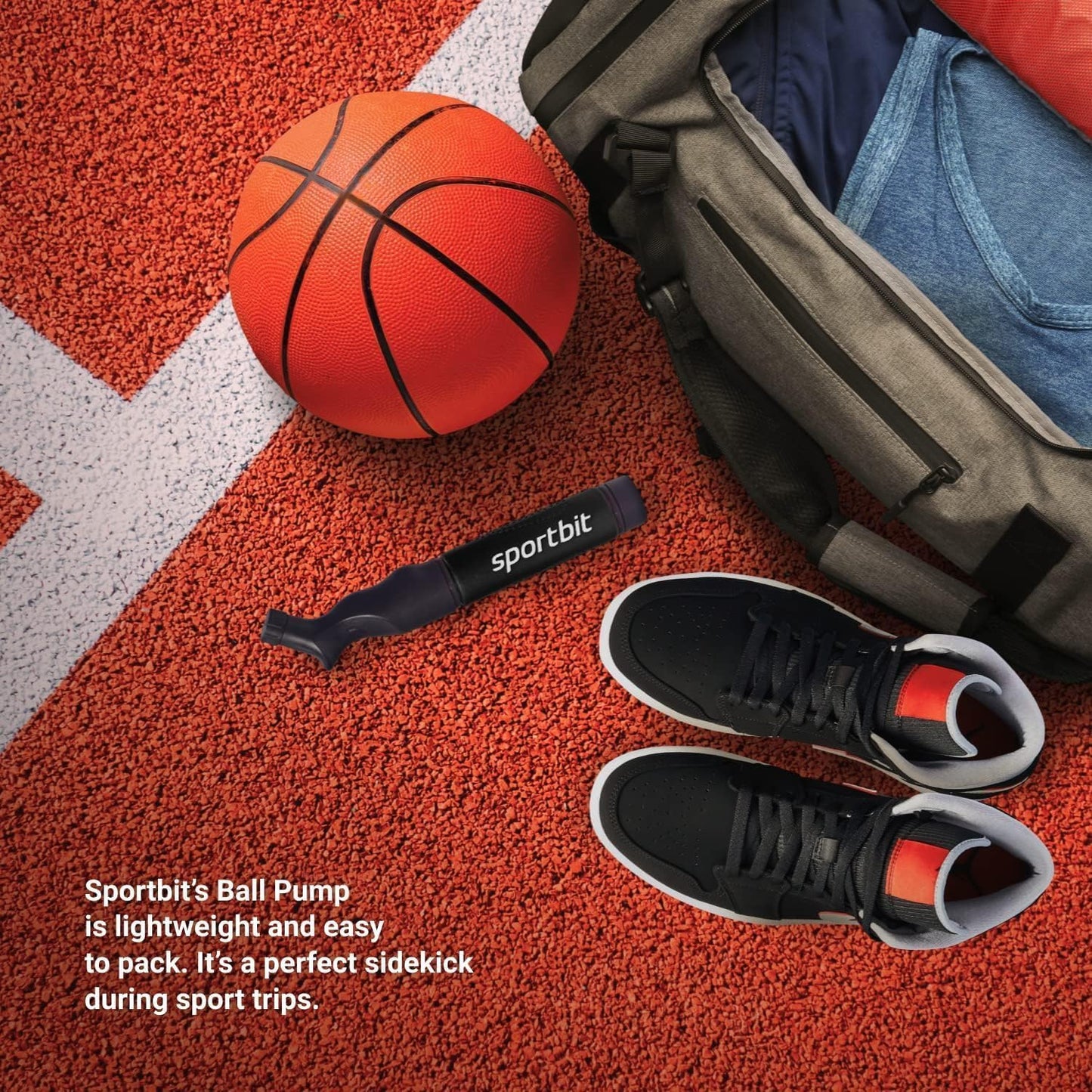 SPORTBIT Ball Pump for Sports Balls - Push & Pull Inflating System - Hand Pump for All Exercise Balls - Volleyball Pump, Basketball Inflator, Football & Soccer Ball Air Pump - Goes with 5 Needles Set