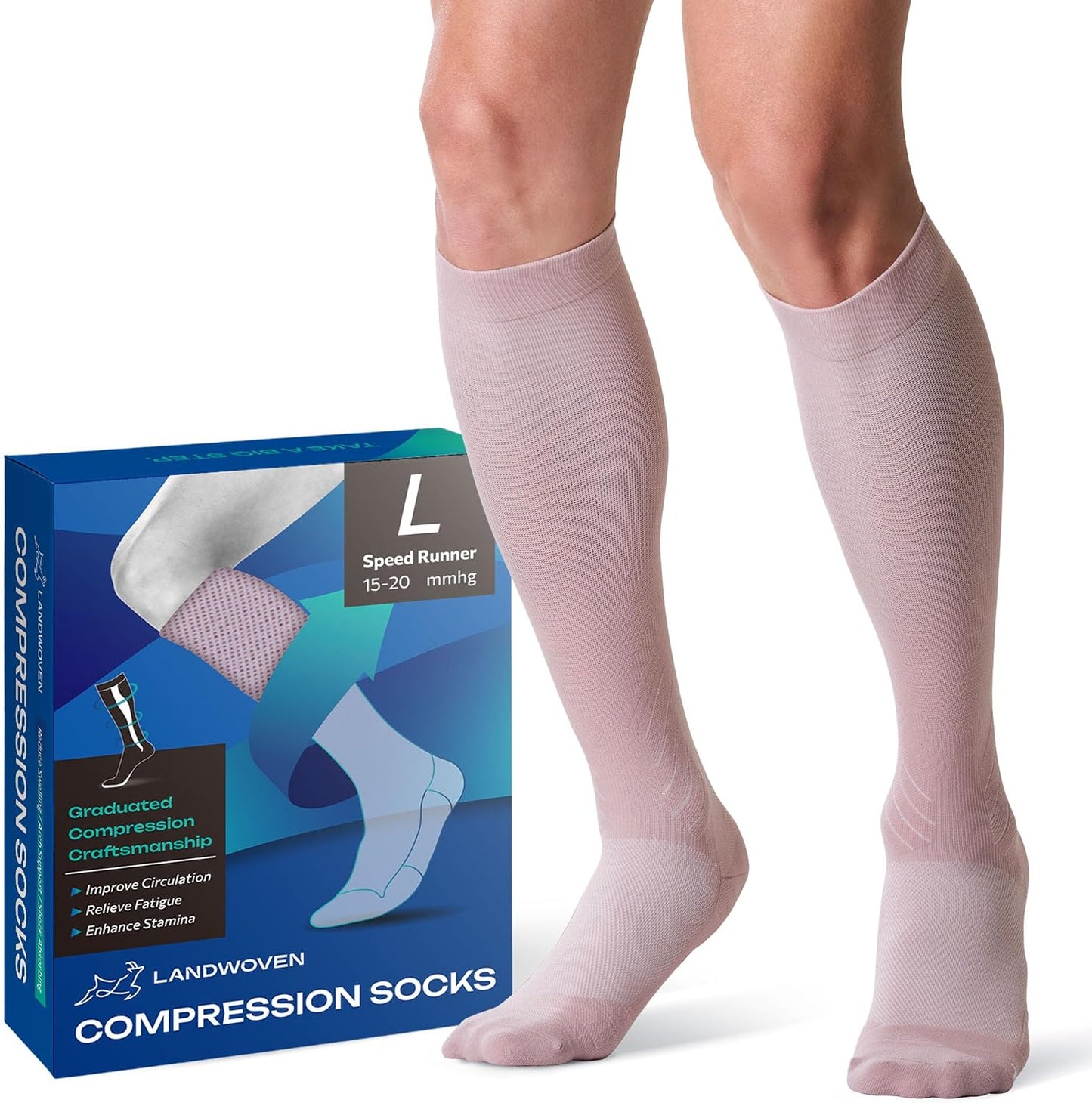 Knee Length Compression Socks for Women and Men, 15-20mmHg