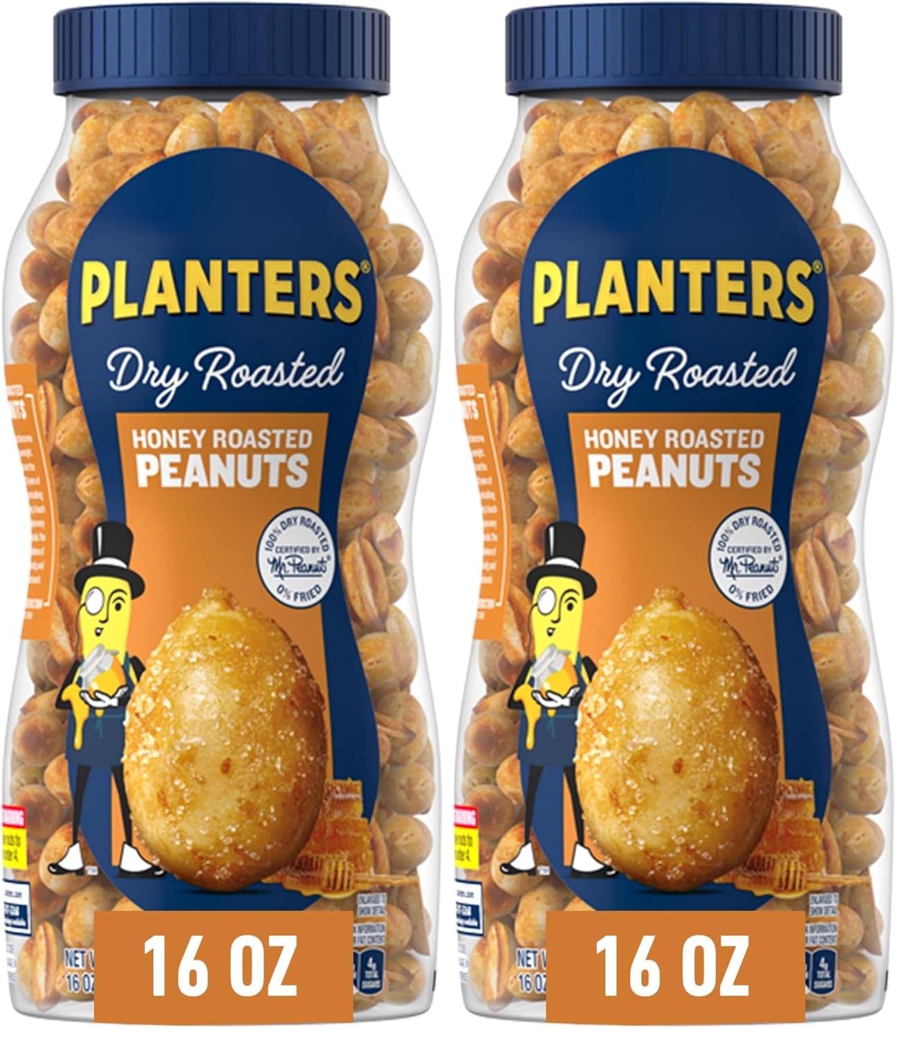 planters honey roasted peanuts 16oz jar dry roasted party snack plant-based protein kosher