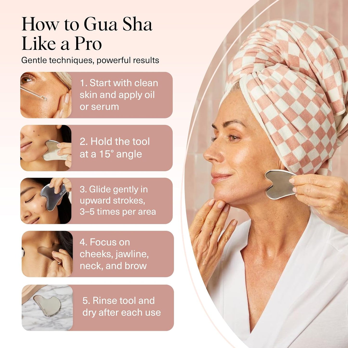 Kitsch Stainless Steel Gua Sha Facial Tool - Face Sculpting, Jawline Shaper, Lymphatic Drainage