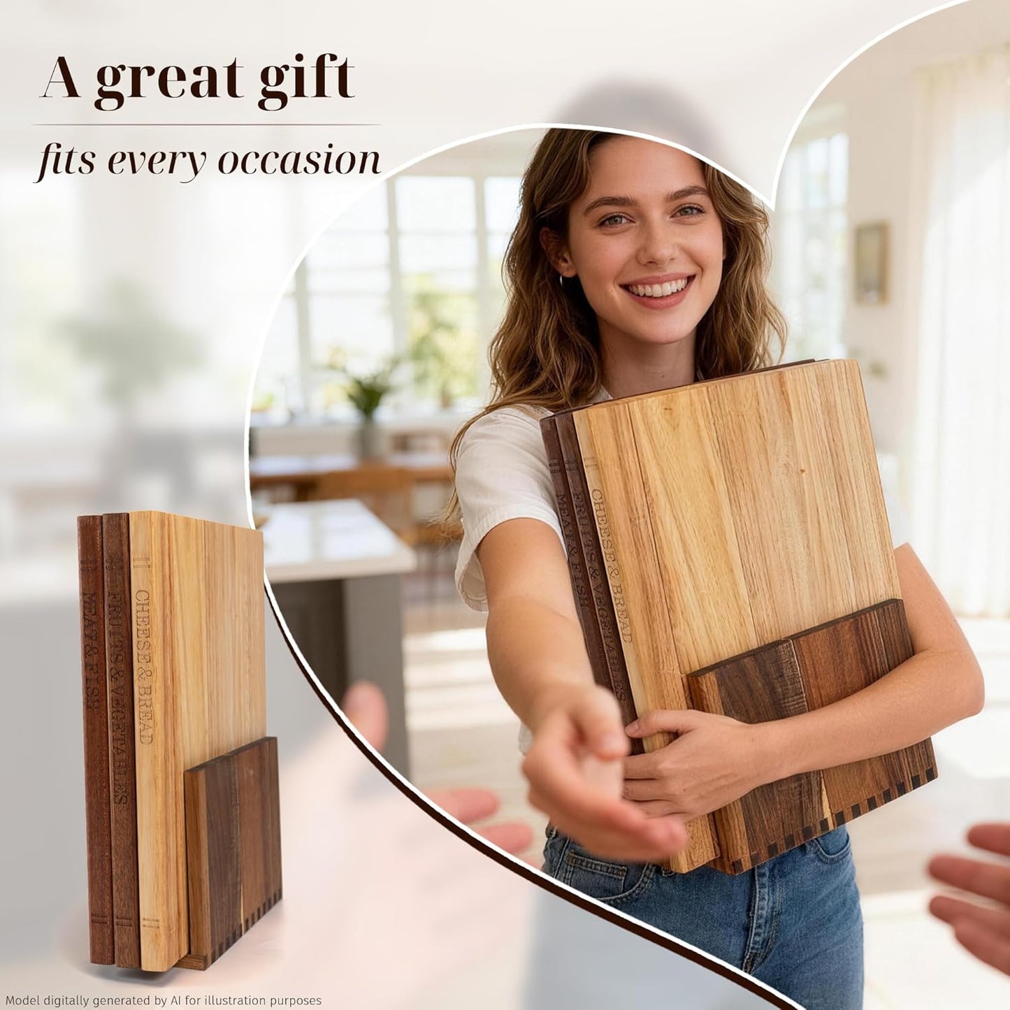 Book Cutting Board Set with Wooden Stand for Home Cooks | 3 Labeled Boards for Fruits Veggies,Meat Fish,Bread Cheese Organized Prep,No Cross Contamination